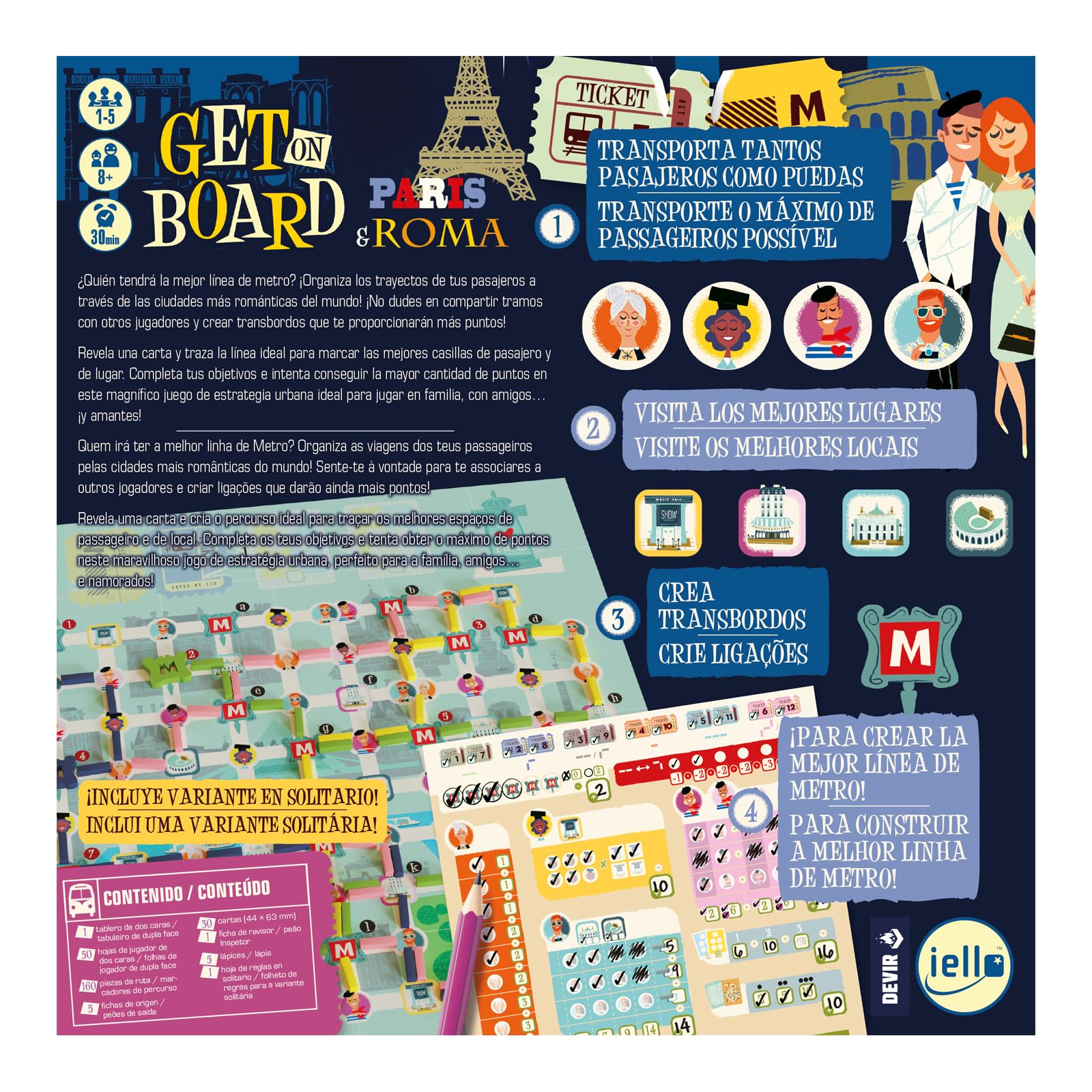 Devir Get on Board: Parigi & Rome, Gioco da tavolo in famiglia e amici, Gioco da tavolo di strategia, +8 (BGGOBPRPS)