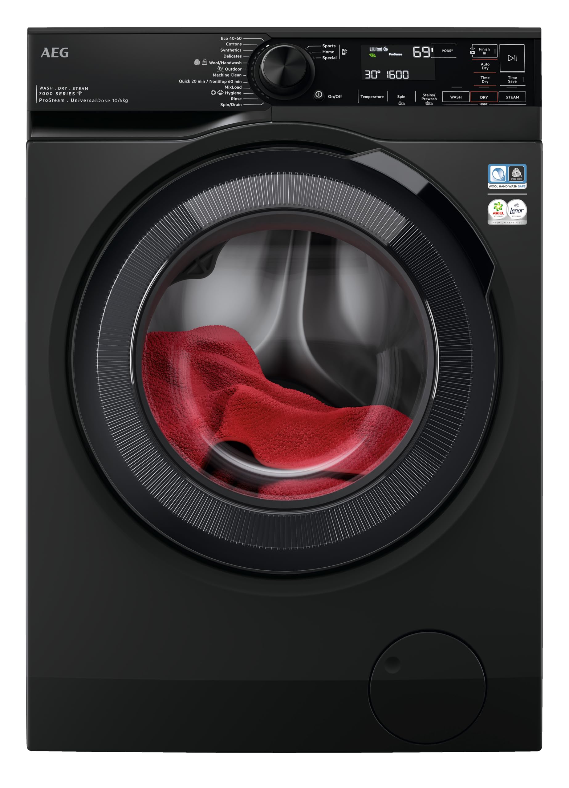 AEG 7000 Series Freestanding Washer Dryer 10/6 kg, 1600 rpm Spin, LWR7416U6UD, ProSteam Steam Refresh, UniversalDose, ProSense+, WIFI, 847x597x631mm, White, Class D