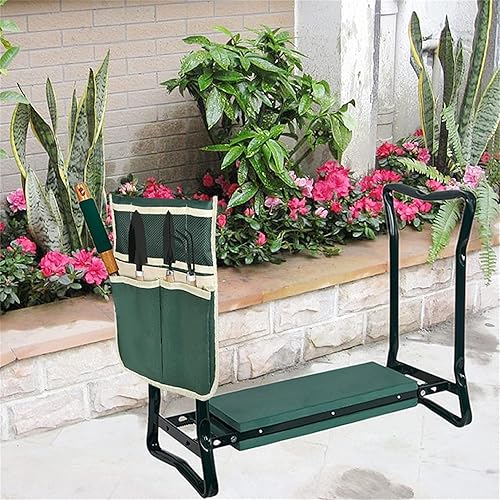 Miniatura 2 de WFLNHB Taburete de jardín y asiento plegable plegable de jardín portátil con bolsa de herramientas y almohadilla suave para rodillas