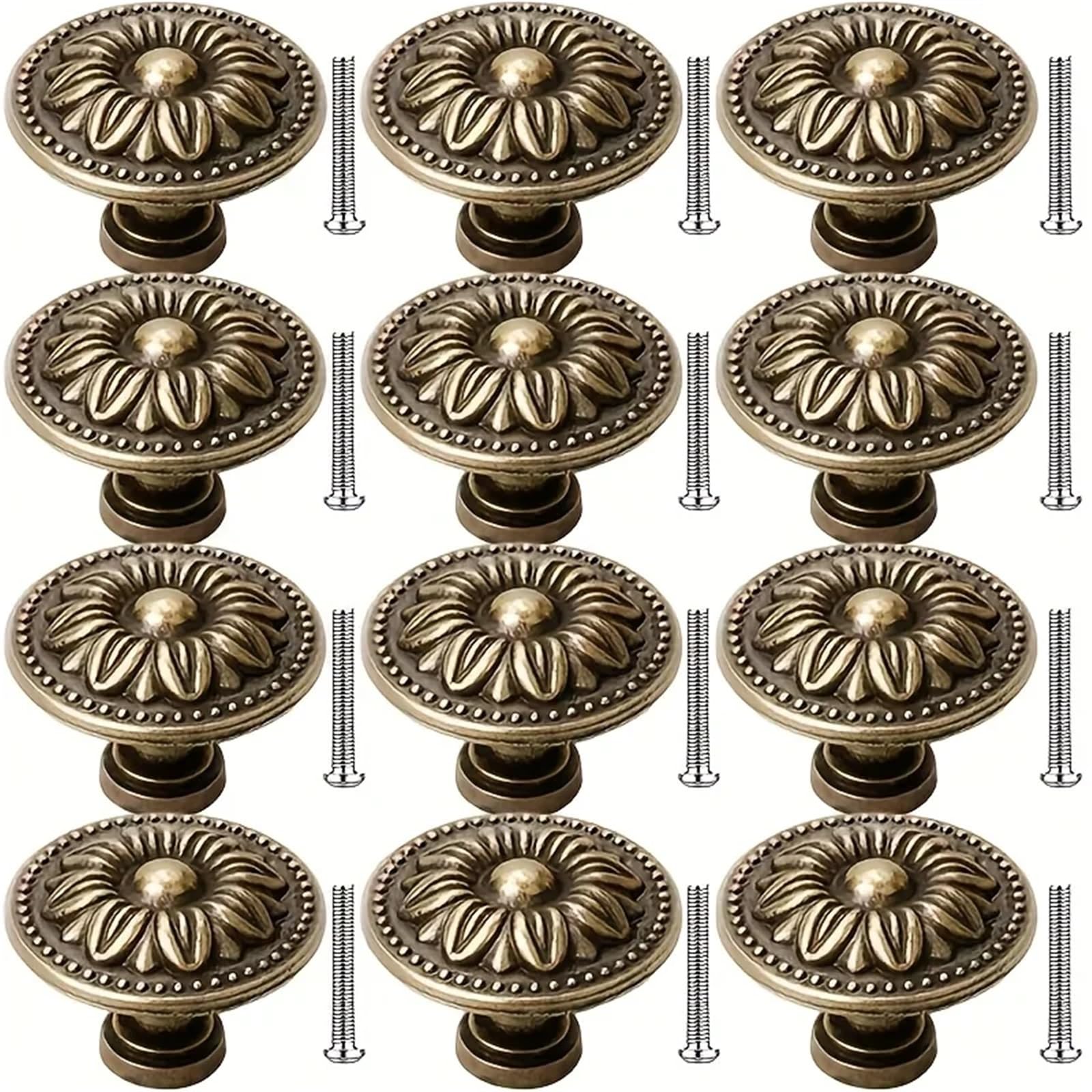 LSNNMU 8/12PCS Vintage Cabinet Handles with Screws, Drawer, Decorative Knobs, Detailed Engraving for Cupboard(12pcs)