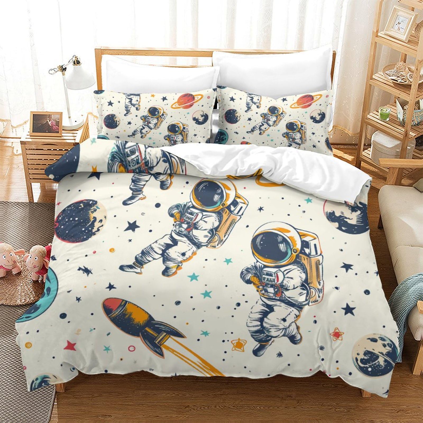 Housse de couette astronaute 3D grand lit ado pour créer une chambre thème espace et galaxie unique