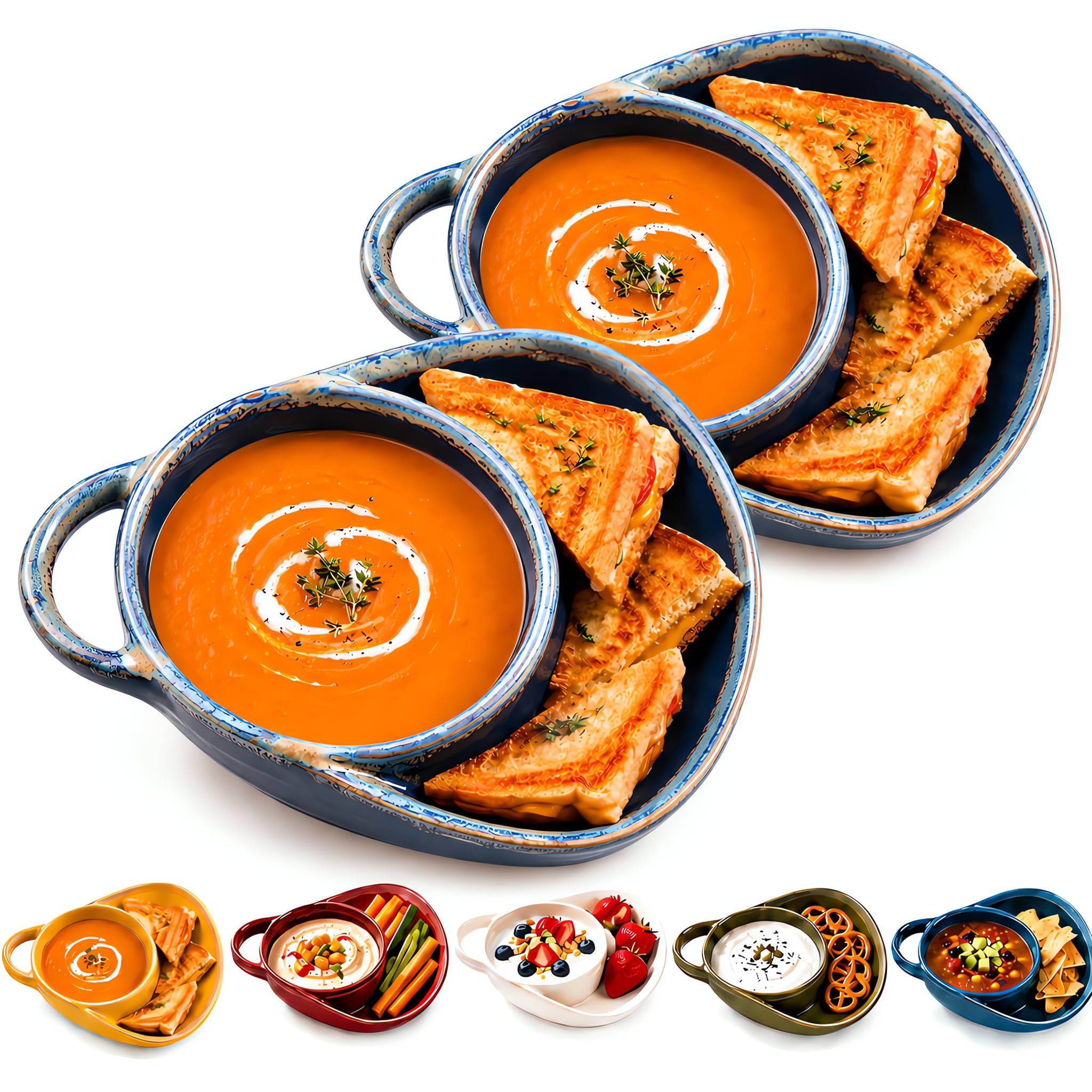 Ceramic Soup and Sandwich Bowl with Side Plate, Soup Bowl (Navy Blue*2) — image 1