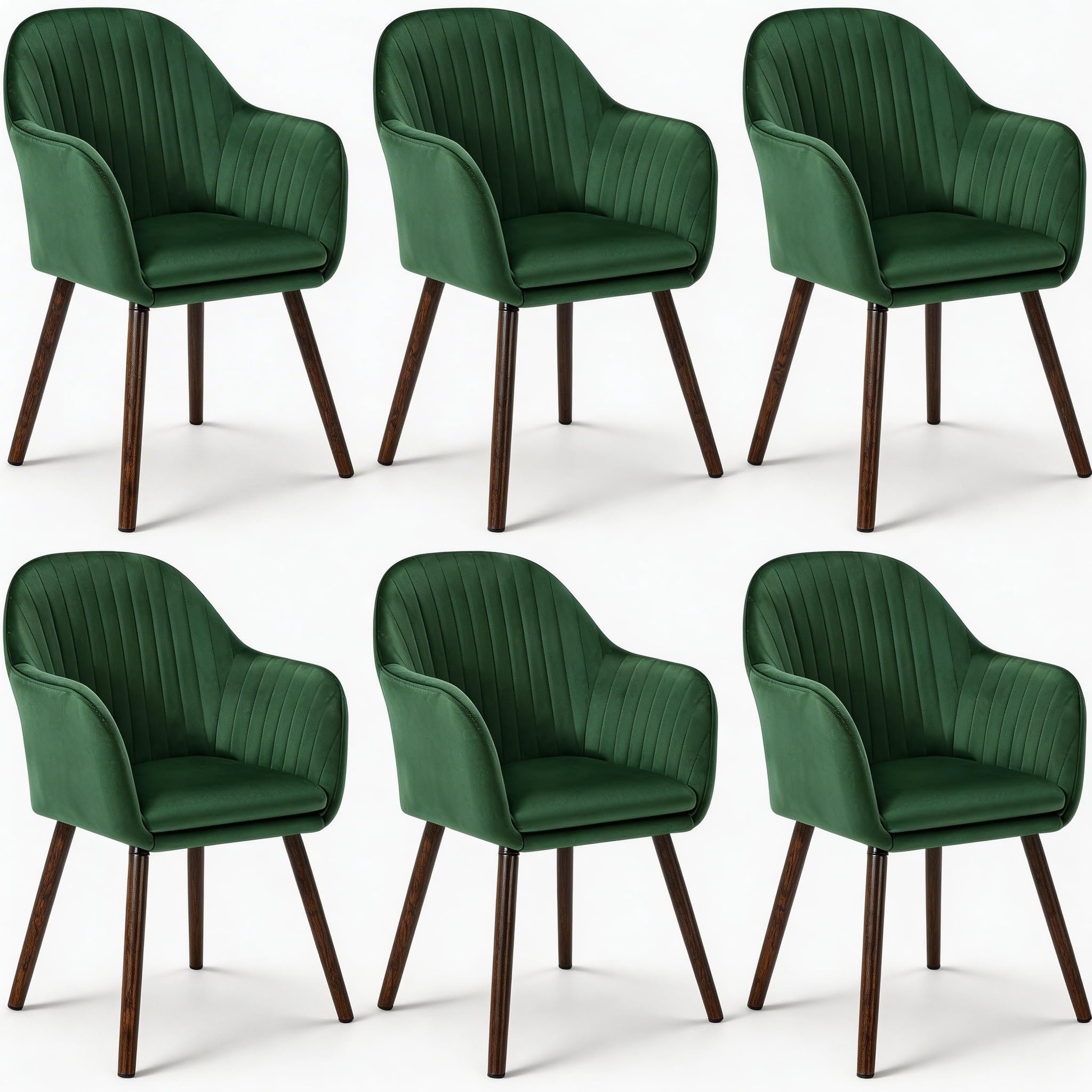 WOLTU Esszimmerstühle 6er Set, für Schlafzimmer Küche Wohnzimmer, Küchenstühle gepolstert mit Armlehne, Massivholzbeinen, Sitzfläche aus Samt, Dunkelgrün