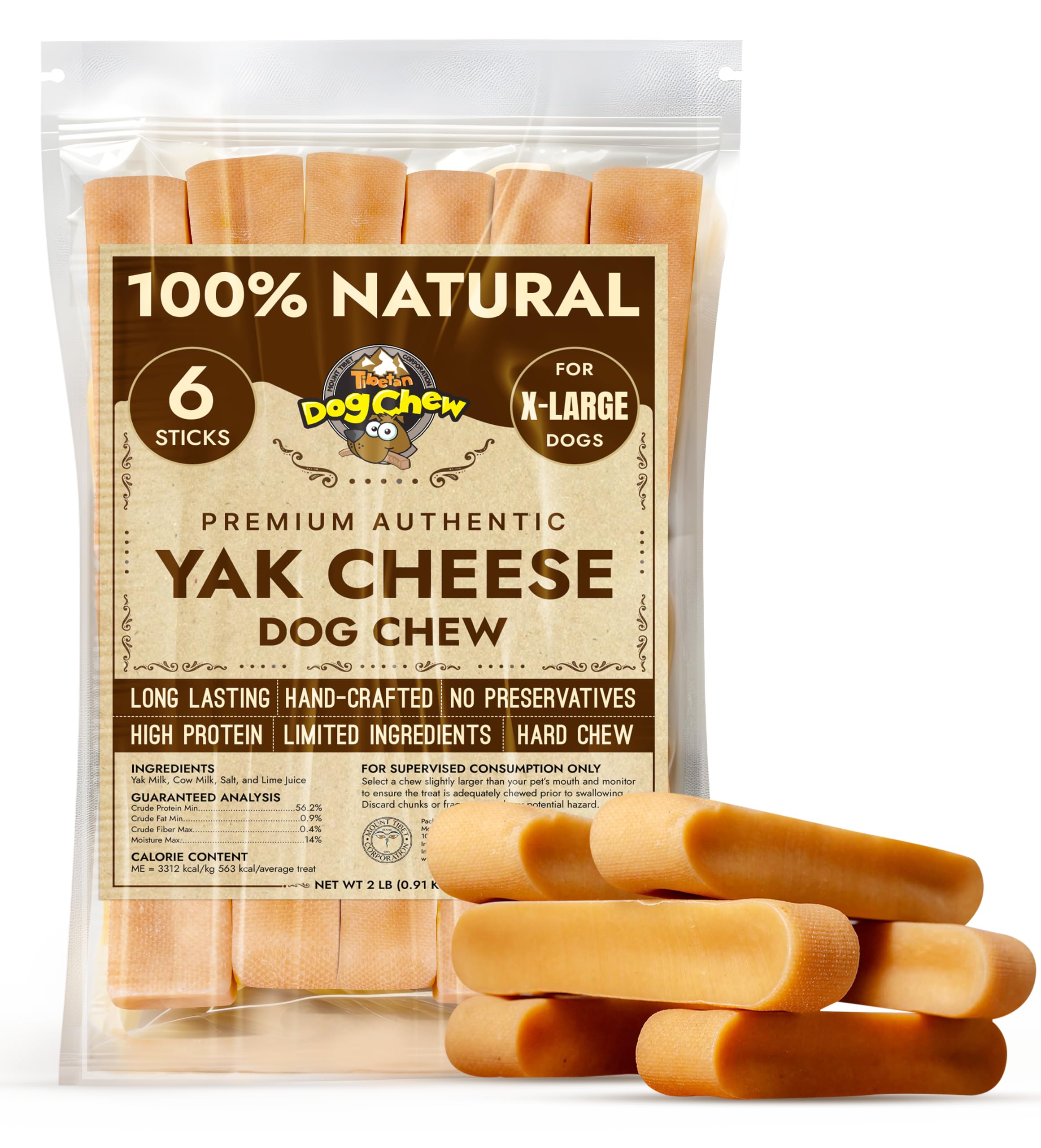 Tibetan Dog Chew 2 lb Yak Cheese Sticks Natural Handmade Treats for Extra Large Dogs, LongLasting and Easy to Digest with No Additives, Rawhide, Grains, or Gluten, Perfect for Aggressive Chewers, Bulk