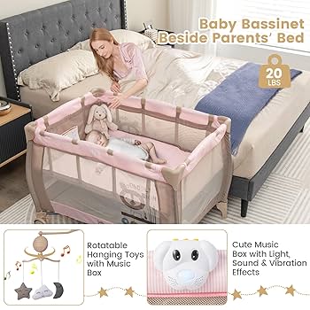 Amazon.com : Costzon 3 in 1 Pink Pack and Play with Bassinet