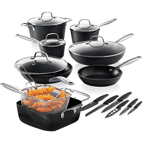 GRANITESTONE 20 Pc Hard Anodized Induction Cookware Sets, Kitchen Pots and Pans Set Non Stick, Anodized Kitchen Cookware Sets, Nonstick Cookware Set, Non Stick Pots and Pan Set, Oven & Dishwasher Safe
