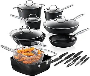 GRANITESTONE 20 Pc Hard Anodized Induction Cookware Sets, Kitchen Pots and Pans Set Non Stick, Anodized Kitchen Cookware Sets, Nonstick Cookware Set, Non Stick Pots and Pan Set, Oven & Dishwasher Safe