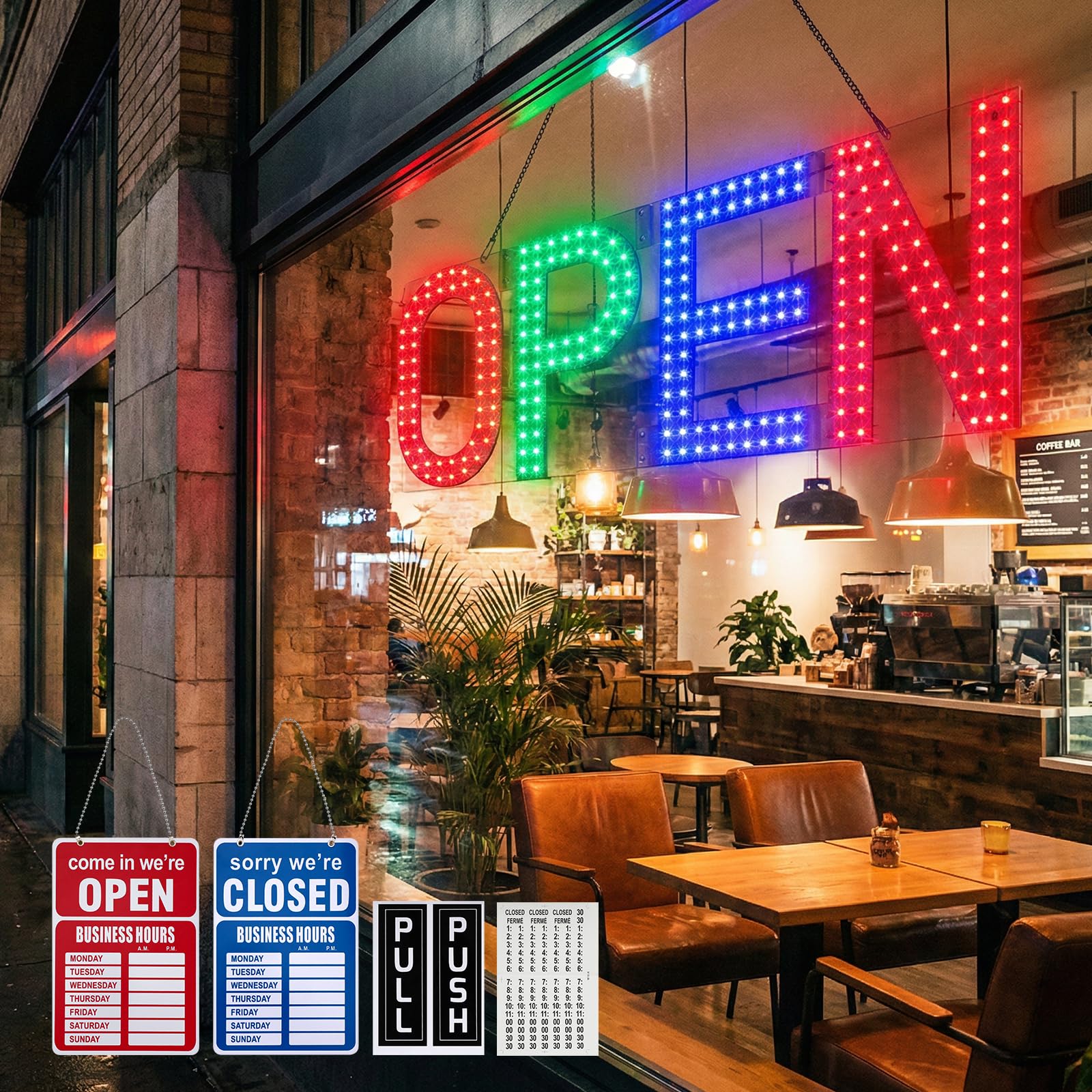 Photo 1 of **SOME LIGHTS DONT WORK/PARTS ONLY***Bonoutil LED Open Sign for Business 40"x14" Dimmable Large Light Up Sign Multi-Color Ultra Bright High Visibility with Timer Hanging Installation for Bar Store Restaurant Hotel Salon Retail Shop Cafe