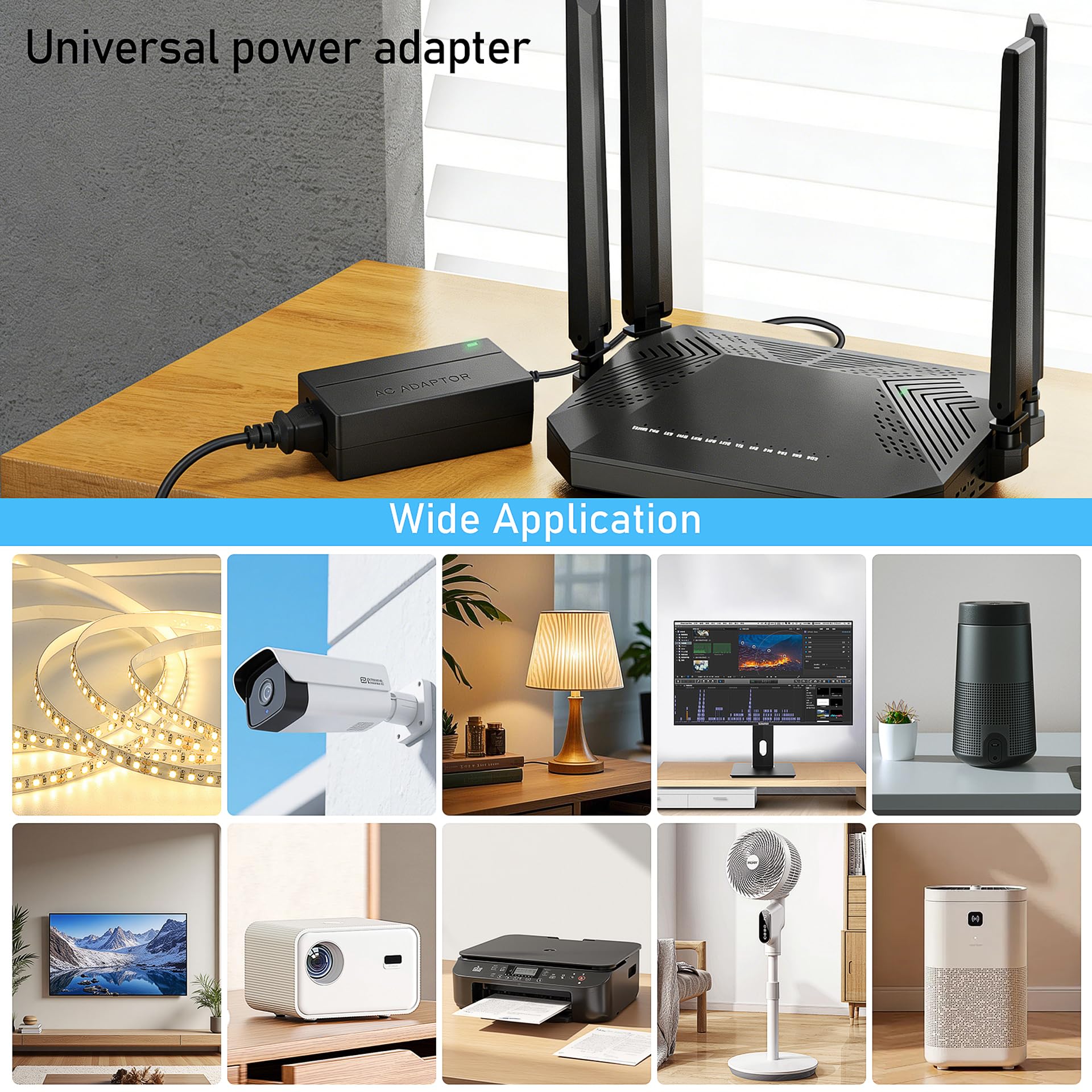 Adapter 5V 5A, zasilacz DC 5 V 25 W o wysokiej intensywności, uniwersalny adapter do taśm LED, monitora LCD, drukarki 3D i innych urządzeń, koncentrator ładowania wielu urządzeń