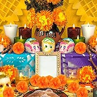 Vista 4 de Labeol 50 piezas de flores de caléndula artificiales, cabezas de flores de caléndula a granel, decoración mexicana, guirnalda de caléndula naranja