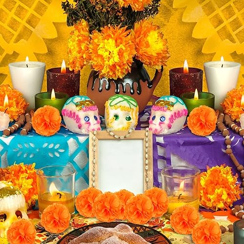 Miniatura 4 de Labeol 50 piezas de flores de caléndula artificiales, cabezas de flores de caléndula a granel, decoración mexicana, guirnalda de caléndula naranja