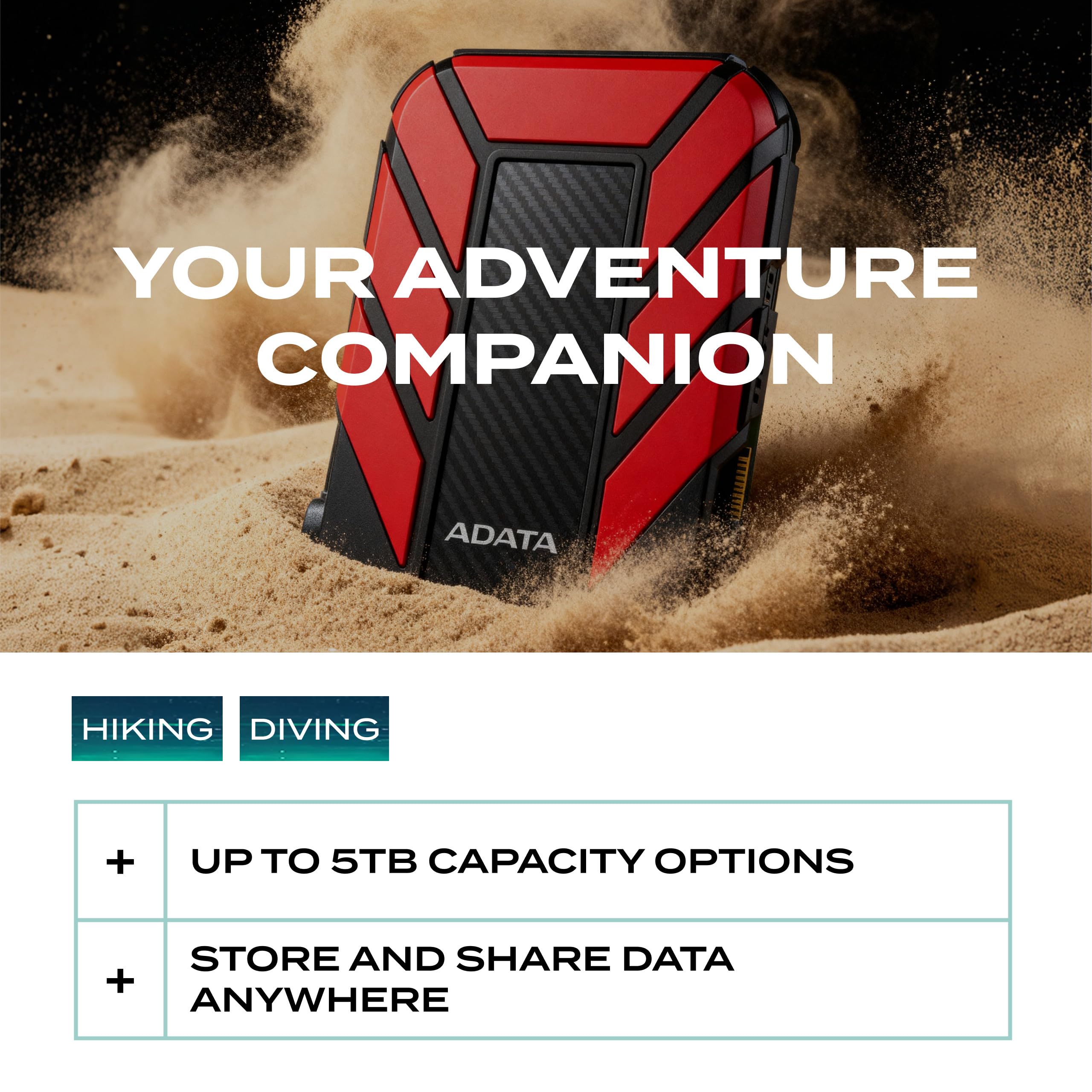 ADATA HD710 Pro Disque Dur Externe 1000 Go, USB 3.2 Gen1 Noir/Rouge