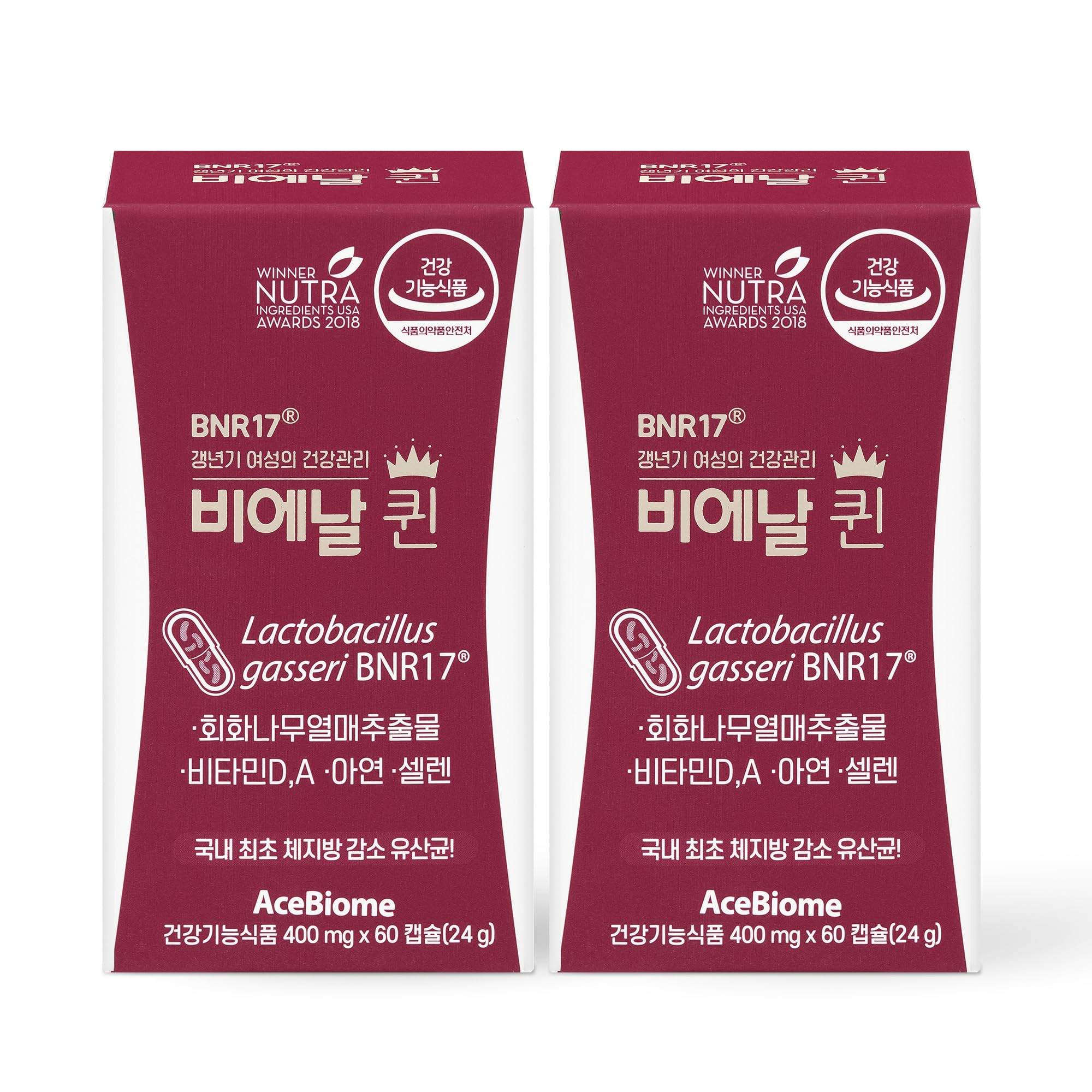 Bnr Queen, Menopausal Support Probiotic for Women, 10 Billion CFU Guaranteed, Lactobacillus gasseri BNR17, 60Capsules x 2packs