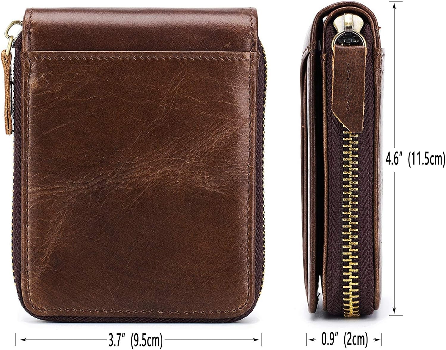 BULLCAPTAIN Mens Leather Zipper Wallet RFID Blocking Bifold Secure Vintage Zip Around Multi Credit Card Holders - Image 3