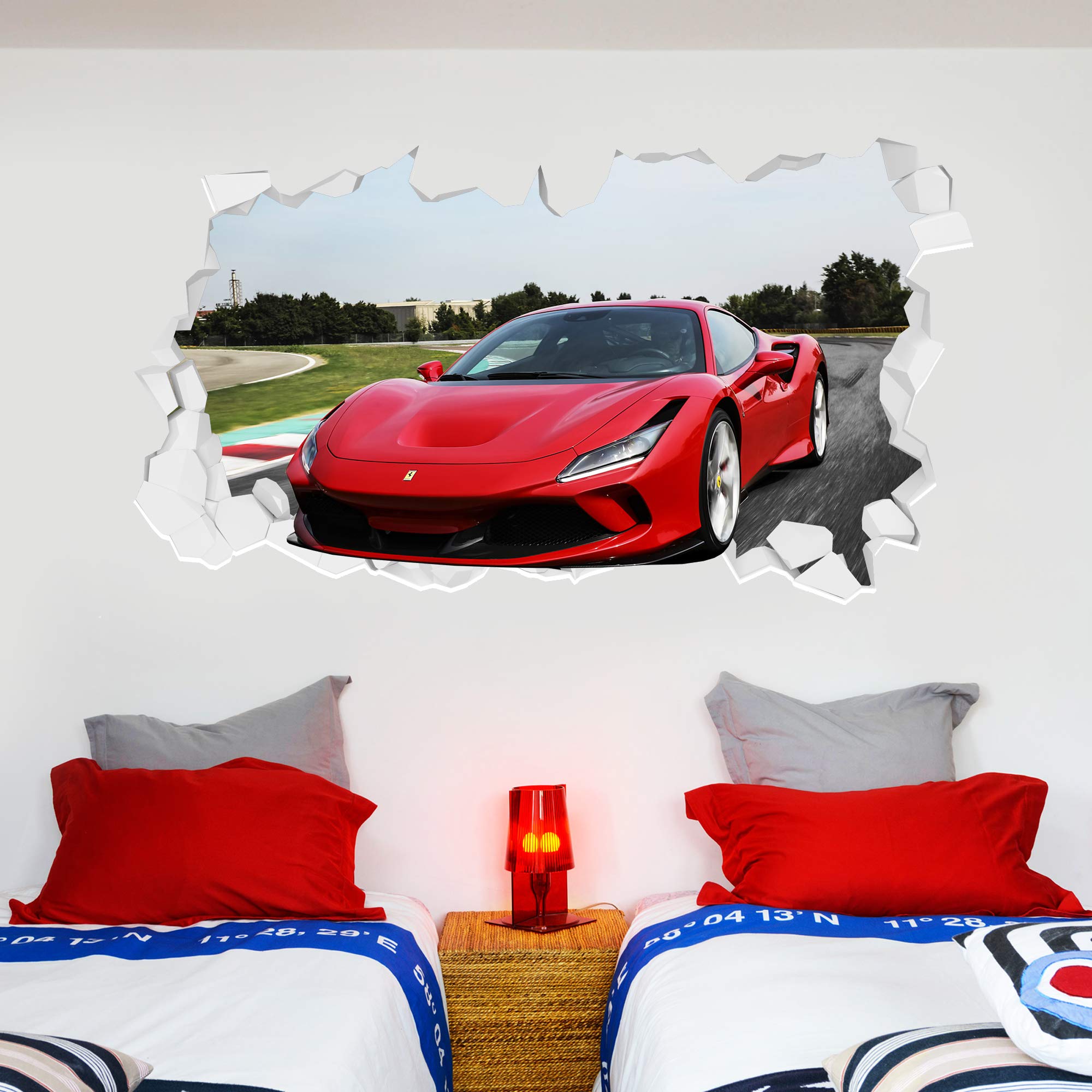 Red Sports Car Broken Wall Sticker Mural Home Art Vinyl Decal (60cm Width x 30cm Height)