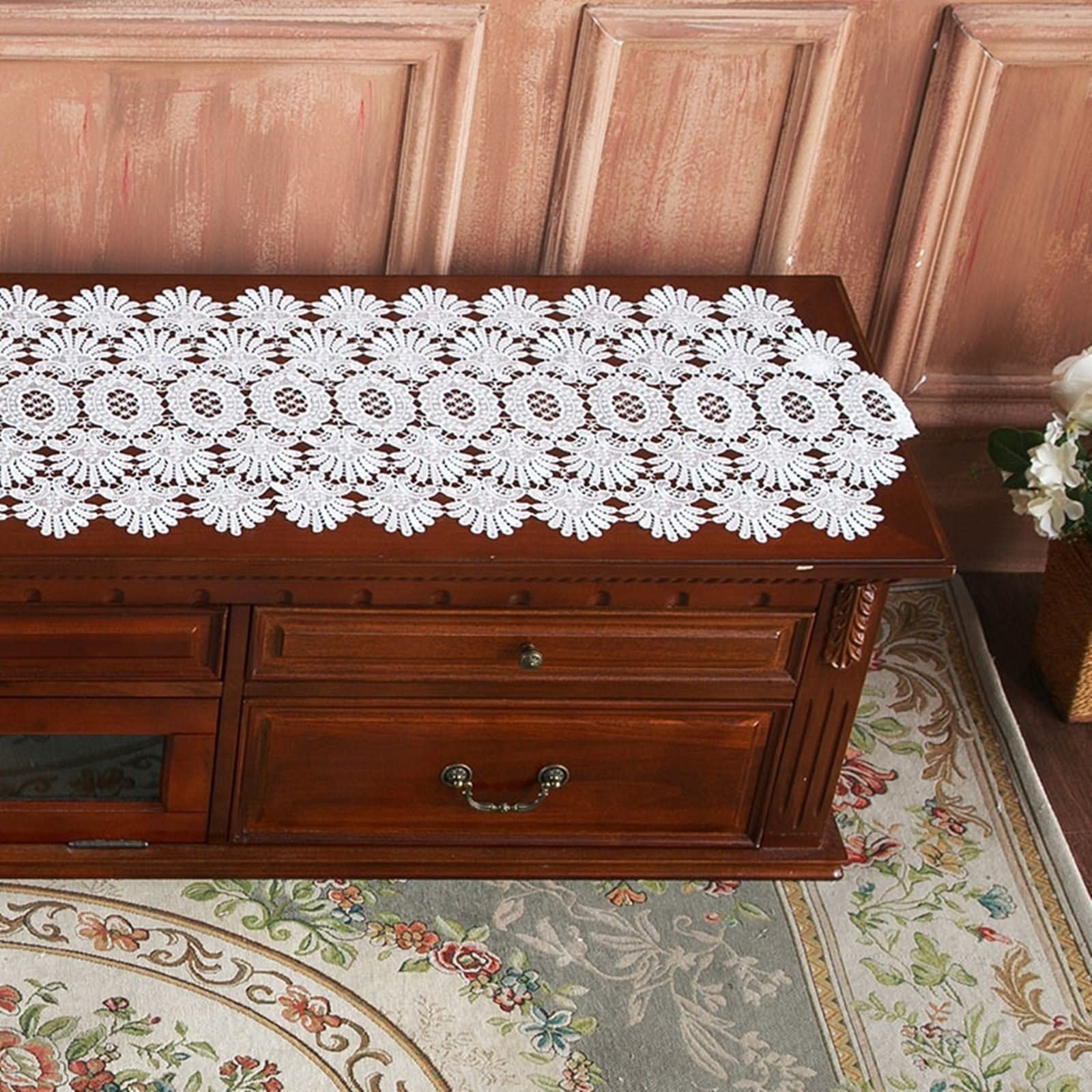 Świąteczny bieżnik na stół, biały kuchenny bieżnik na stół pusty koronkowy wzór poliester bieżnik na stół 40 x 220 cm dekoracja kuchni dekoracje stołu