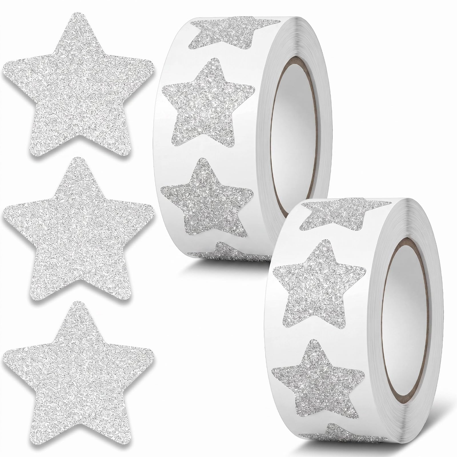 1000 Pcs Silver Star Stickers, 2 Sticker Roll Glitter Star Stickers, 1 Inch Self-Adhesive Small Stars Sticker, Removable Tiny Stars Stickerr for Business Crafts