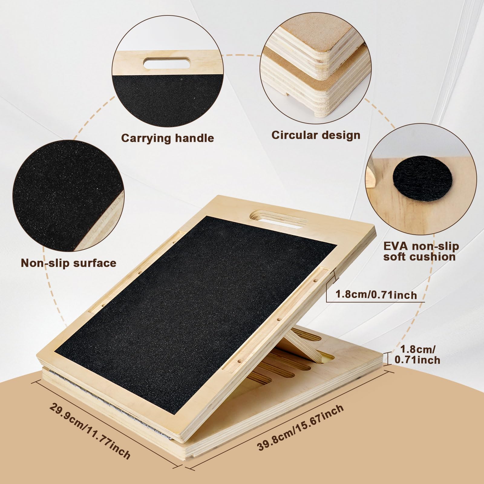 Balance Board e Tavola Inclinata in Legno, Tavoletta Propriocettiva, Tavola Inclinata Regolabile con 5 Angoli di Inclinazione, Tavola Equilibrio e Barella per Polpacci