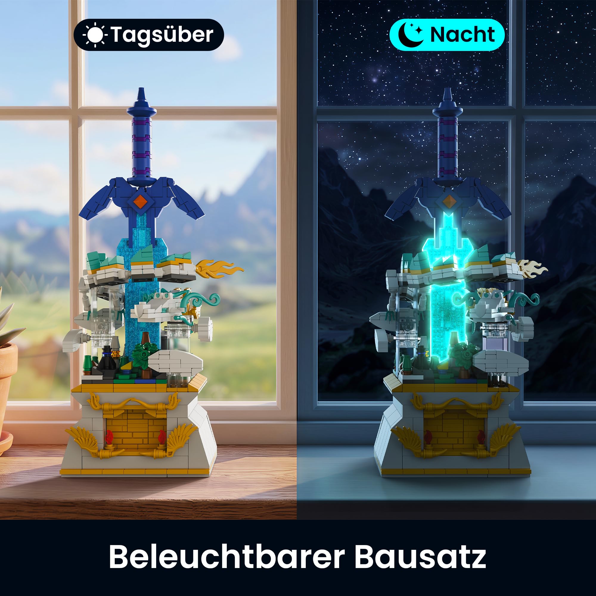 Sillbird Fantasy Schwert und Drache Baukasten für Jungen | leuchtender Klemmbausteine Display Modell, Geschenk zu Weihnachten und Geburtstag für Kinder ab 8 Jahren, 725 Teile