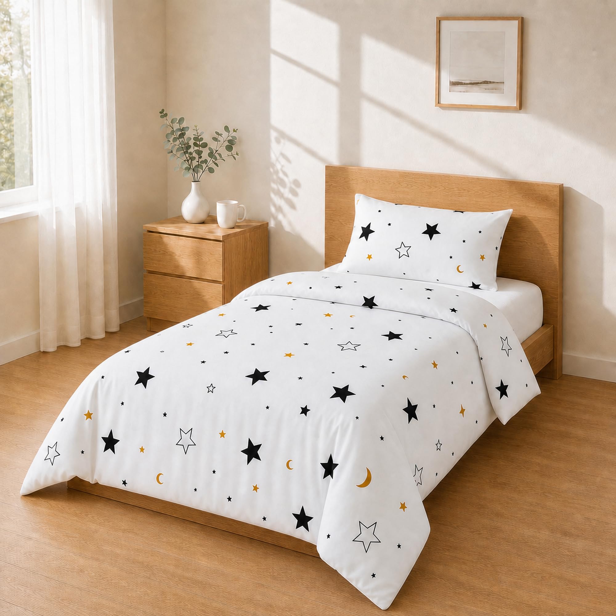 Homebliss Bed Linen 155 x 220 cm + 50 x 80 cm, 1 Piece, Navy Blue and Gold Stars