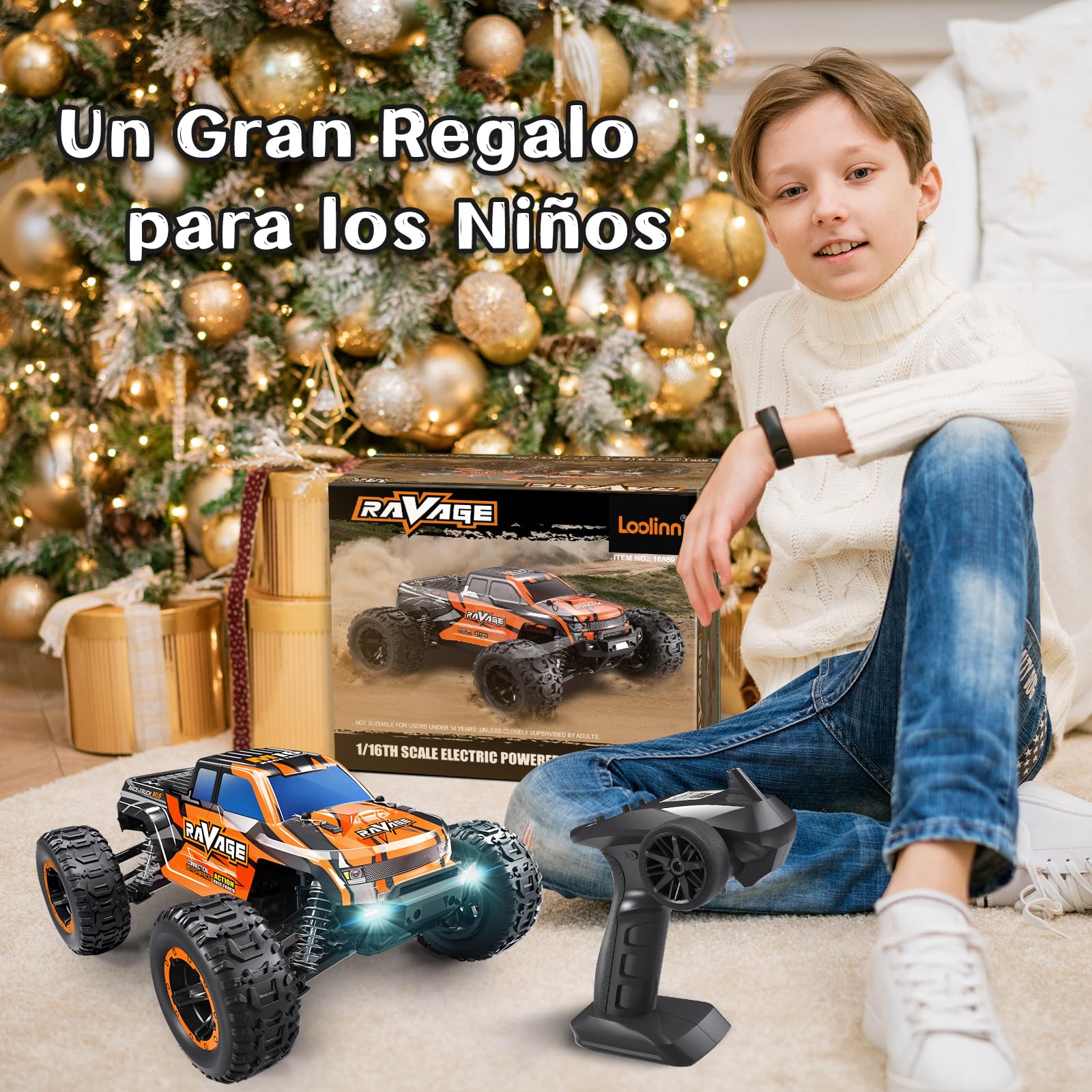 Loolinn | Coche Teledirigido Muy Duradero - Escala 1:16, Velocidad Ajustable, Todo Terreno Manejable, Listo para Funcionar, Velocidad Máxima 30 km/h - Coche Teledirigido para Niños y Adulto