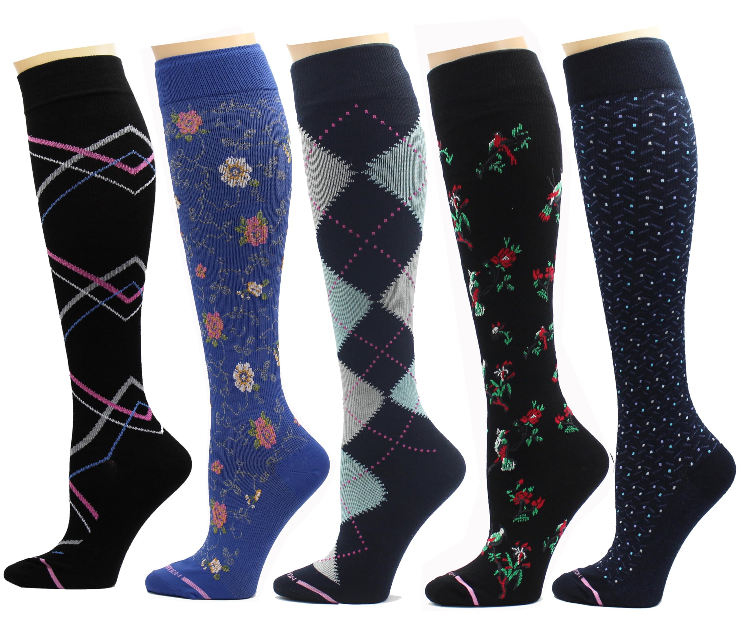 Dr. Motion 5 Pairs Therapeutic Graduated 8-15mmHg Compression Women's Knee-hi Socks