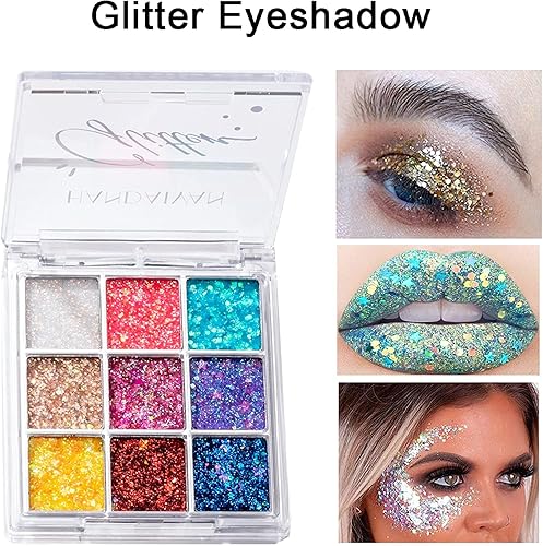 Miniatura 2 de Glitter Eyeshadow Palette Makeup 9 Colors Bright Eye Shadow Roll on Body Glitter Colorful Shimmer Sparkle Eyeshadow Christmas Long Lasting