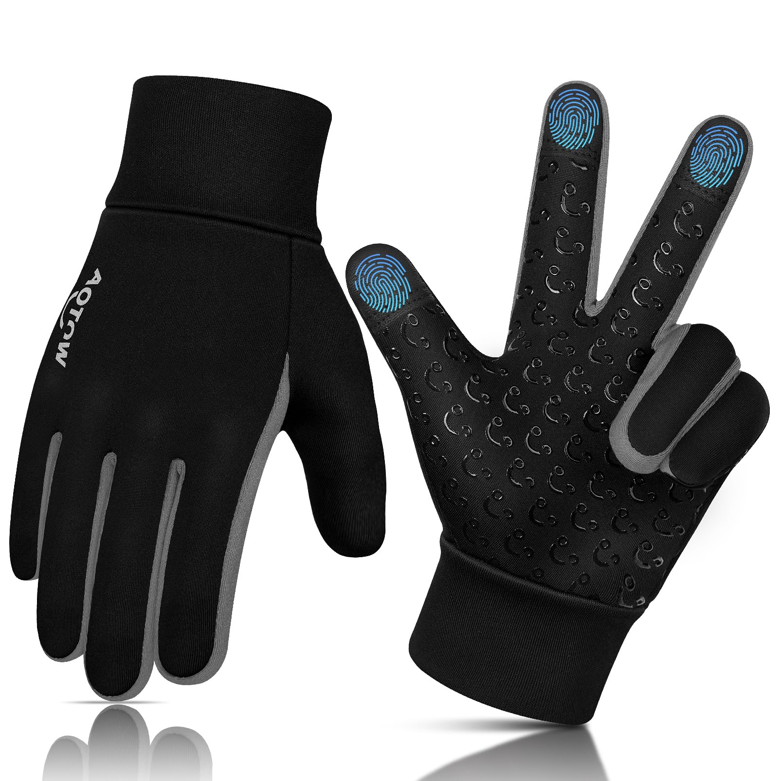 AOTOW Kinder Handschuhe Winter Thermo Laufhandschuhe - Touchscreen Fahrradhandschuhe Warm Kinderhandschuhe Winddichte Warme Fahrrad Handschuh Softshell Reithandschuhe für 4-12 Jahre Kind Jung