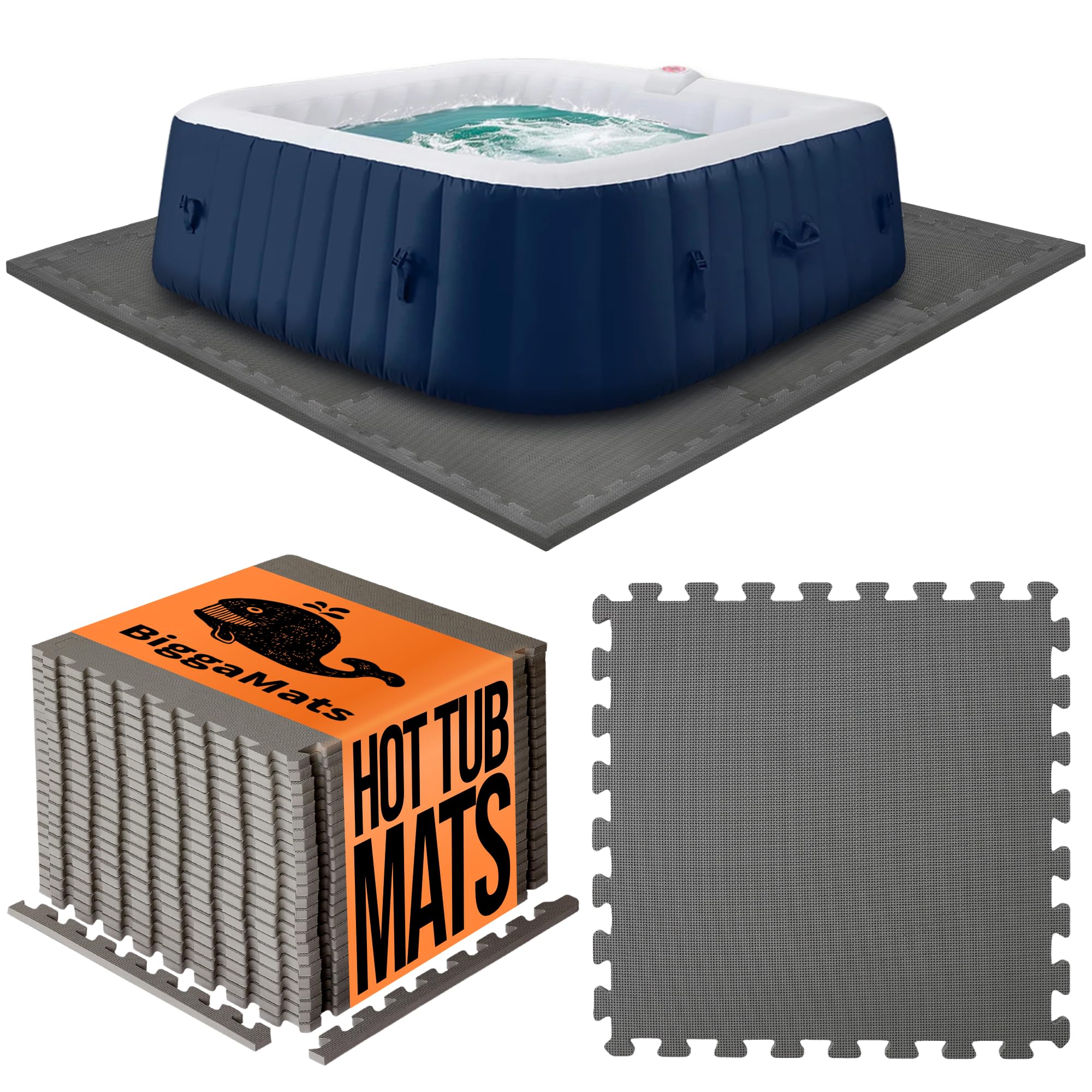 BIGGAMATS EVA Foam Hot Tub Mat | Dark Grey Non-Slip Interlocking Pool Mats | 50 x 1.4 cm Waterproof Outdoor Mats for Hot Tub, Spa & Paddling Pool | Pack of 25