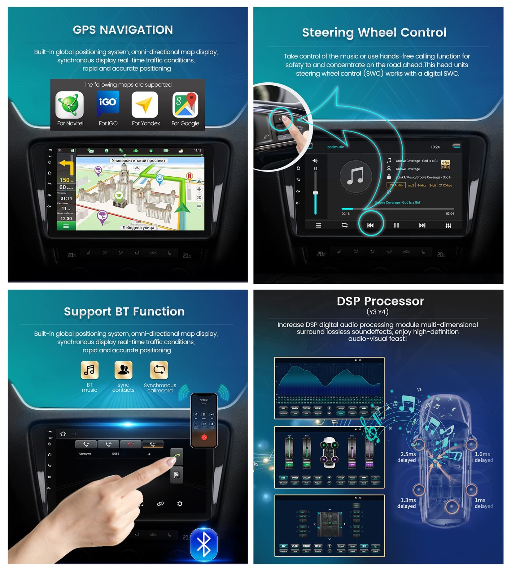 Autoradio Android pour Hyun-dai I10 2007-2013 9'' Écran tactile Multimédia Accessoires de voiture Autoradio à écran tactile avec Bluetooth GPS Support Mirror Link SWC (Couleur : Y1E WIFI 4 c