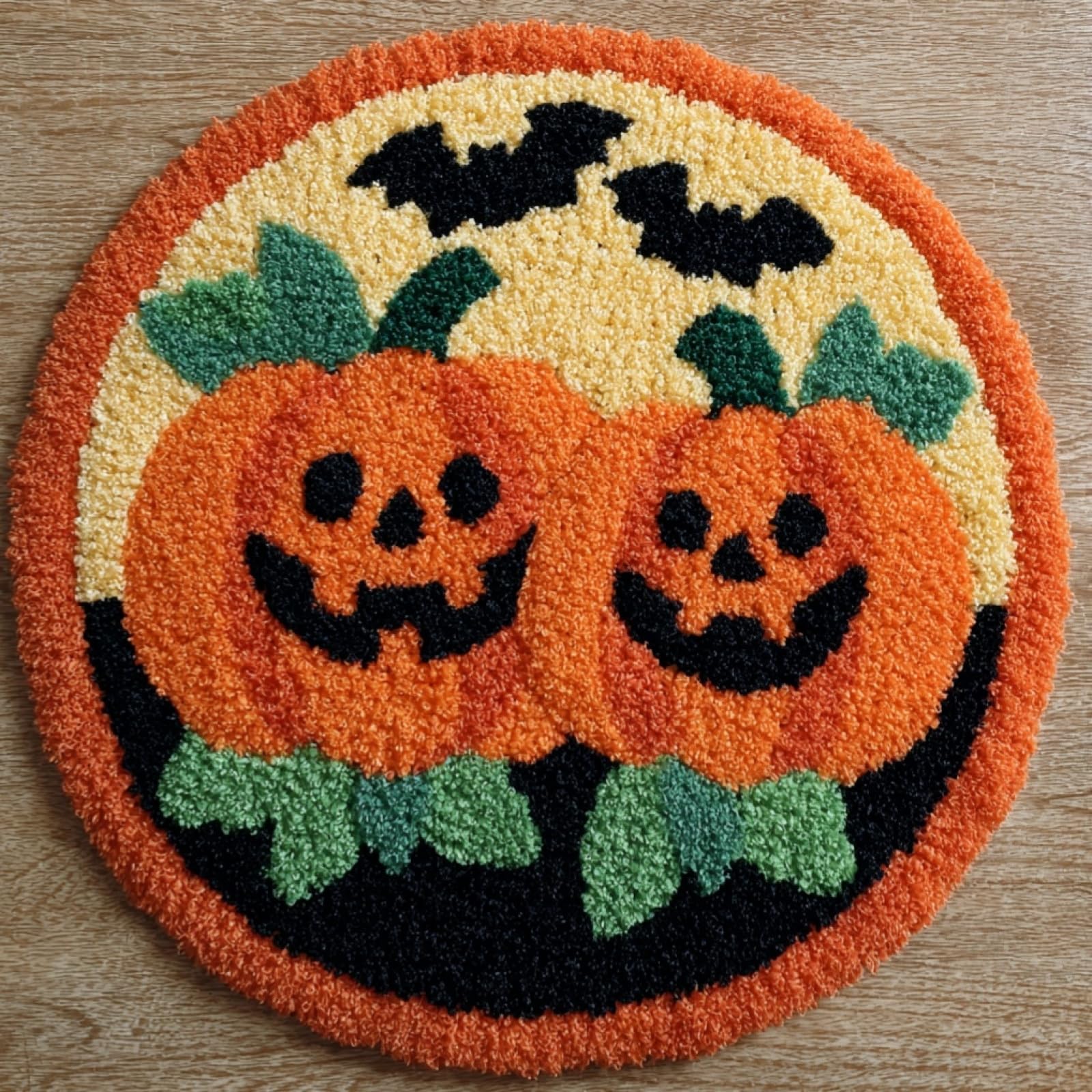 WallustrioaW Beginner Small Size Latch Hook Kits,Pumpkin,Yarn Rug Kits Making,Mat,Craft Kits with Printed Canvas for Starter Kids Adult,50x50cm