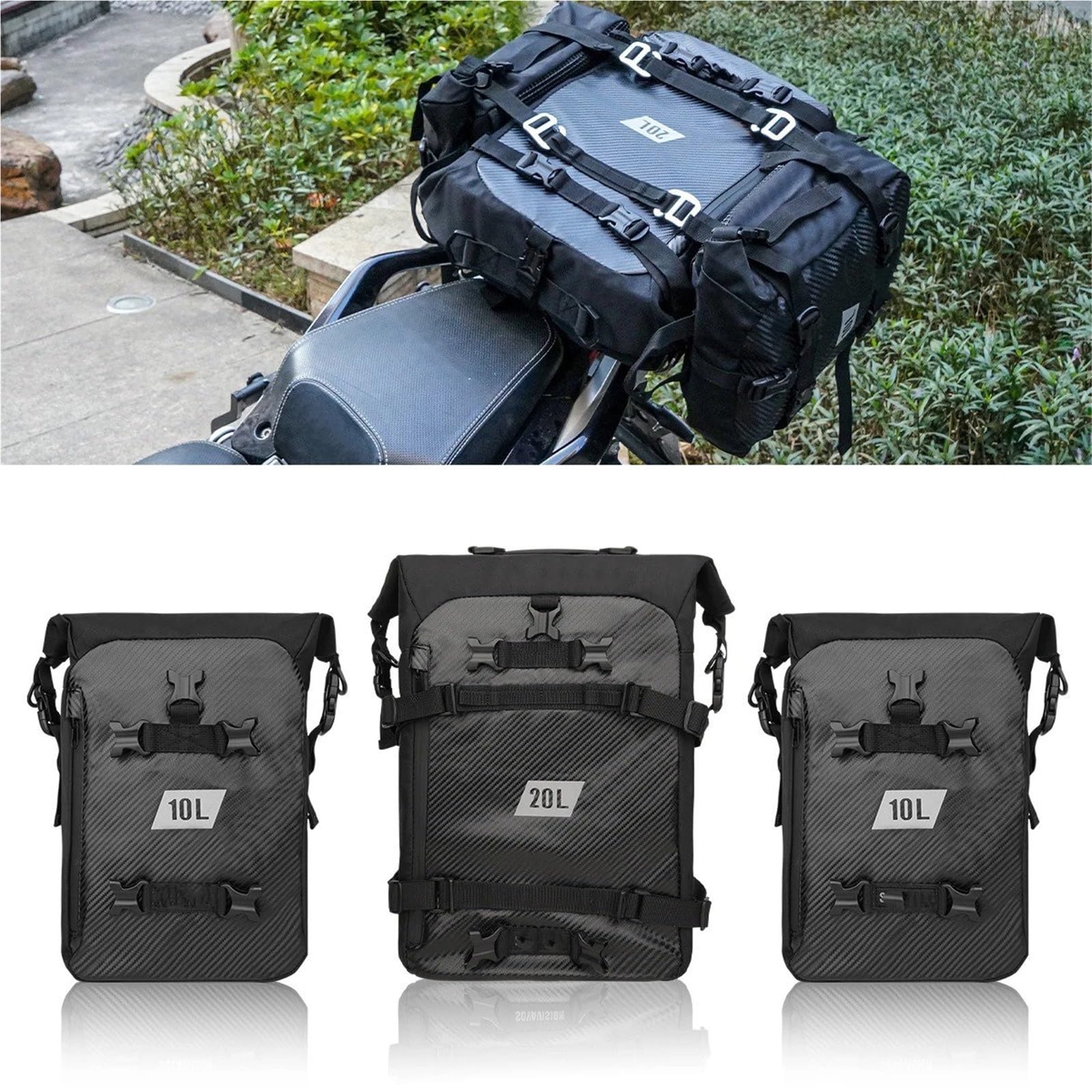 Top Case Motos Bolsa Superior para Motocicleta Mochila Impermeable para Ciclismo 10L 20L 30L Equipaje Lateral Multifuncional Sillín Bolsa De Moto(30L Carbon Fiber)