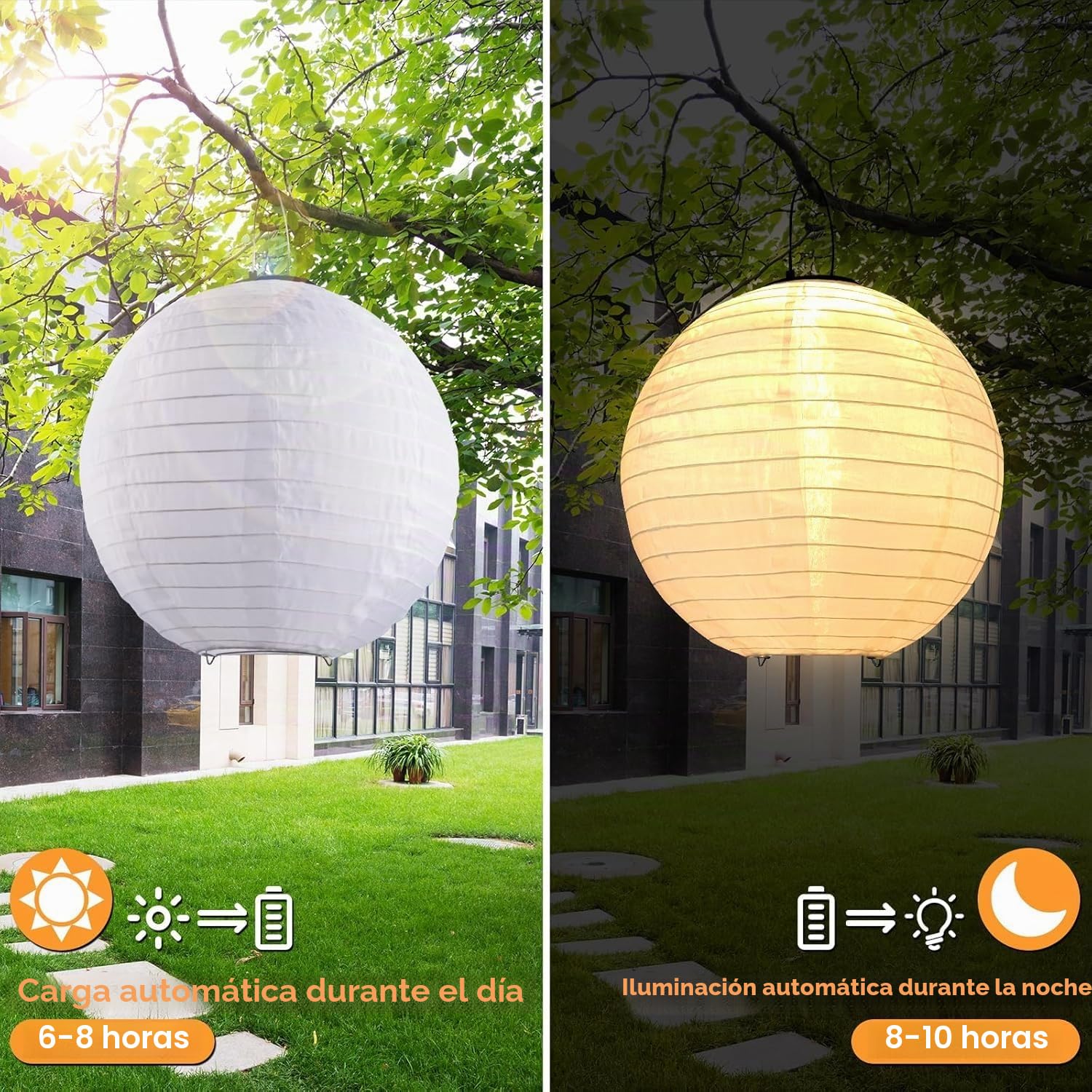Farolillos solares de 4 unidades, 25 cm, para exteriores, resistentes al agua, luz blanca cálida, funcionan con energía solar, para terraza, jardín, patio, etc (8 pulgadas)