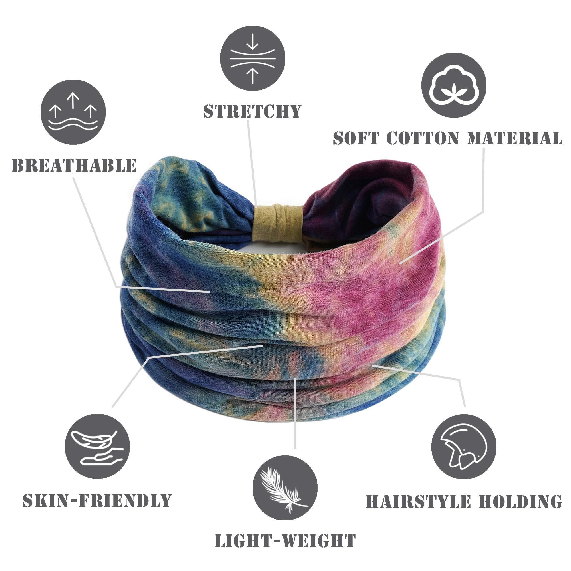 FULZTEY Fasce per capelli bohémien per donne e ragazze, colorate, antiscivolo, con nodo largo, motivo fresco, per sport, atletica, spiaggia, accessori per capelli da donna, 4 pezzi