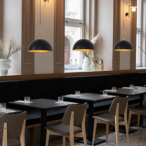 Miniatura 3 de Luces colgantes de cúpula de 15.75 pulgadas, luz de metal negro dorado para comedor, lámpara colgante grande moderna para isla de cocina, entrada,
