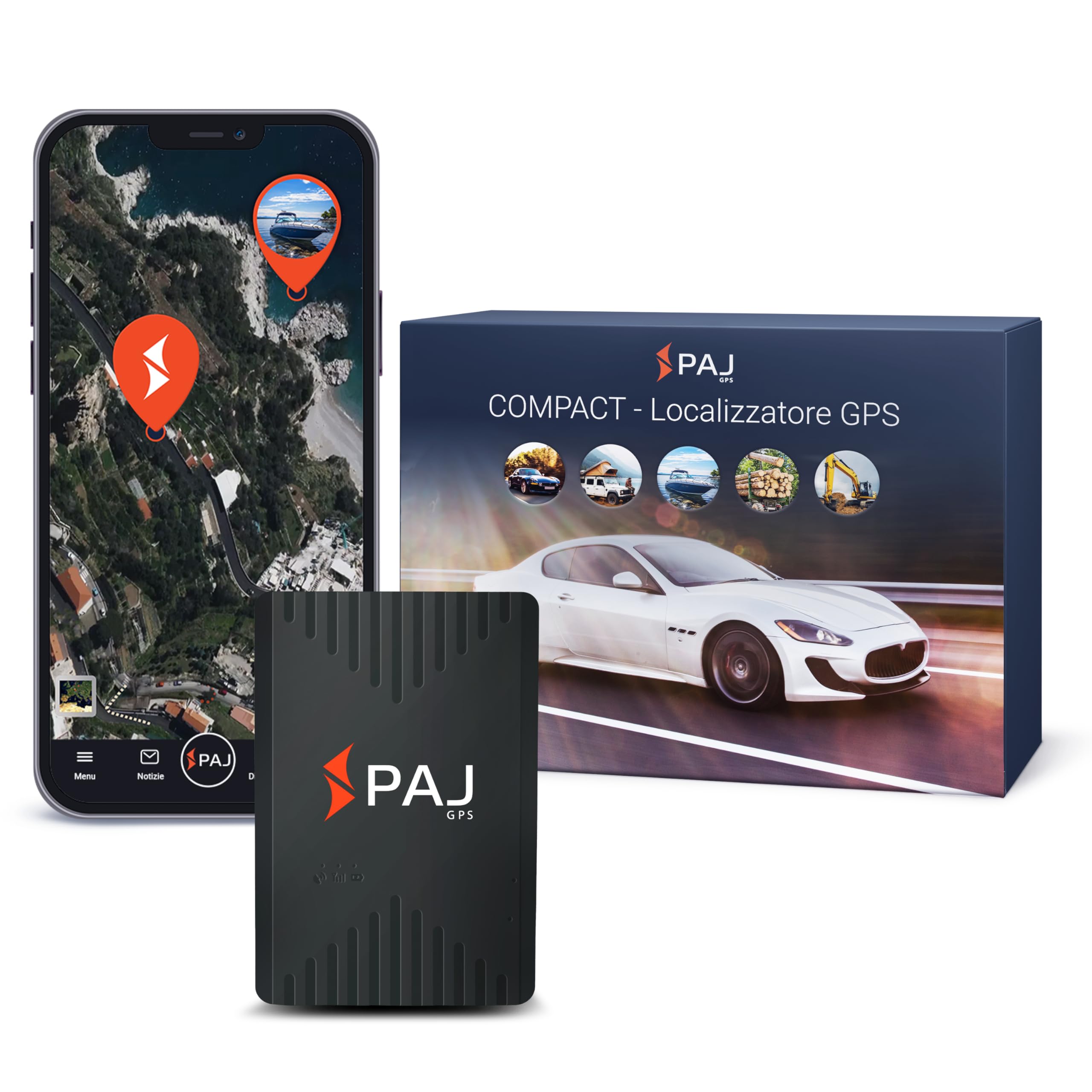 PAJ COMPACT Finder 4G, Localizzatore GPS Auto, Moto, Camion - Durata Batteria fino a 40gg (Mod. Standby) - Tracker con Localizzazione in Tempo Reale, Funz. Antifurto e Notifiche di Allarme tramite App