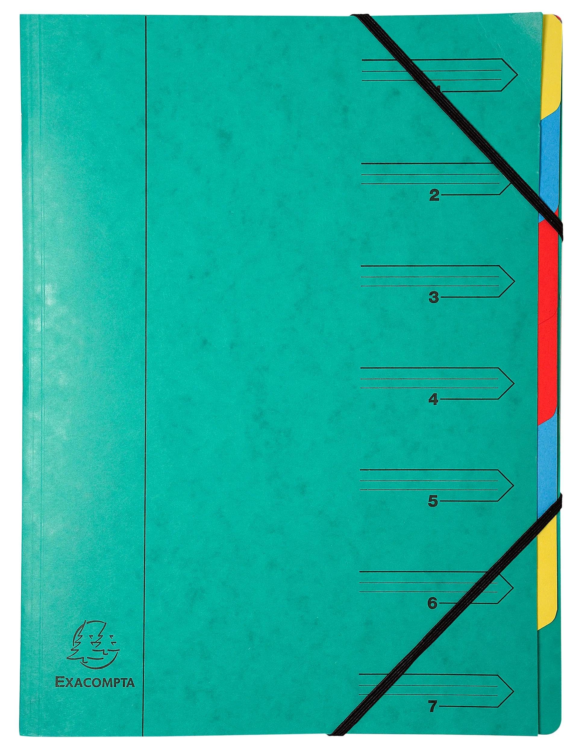 Trieur Exacompta 7 Compartiments A4 Vert avec Élastiques - Carton de 12