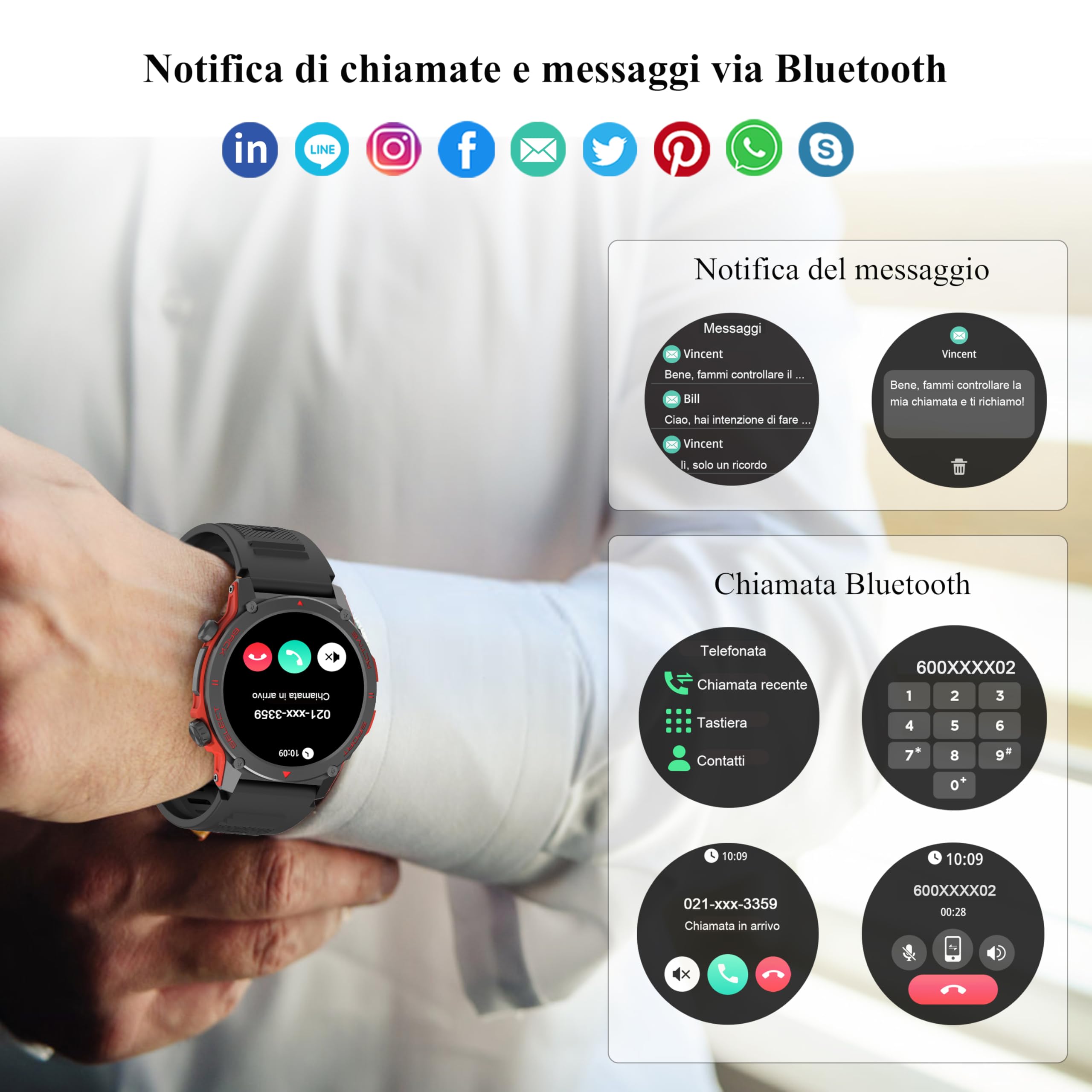 Popglory Smartwatch Uomo Donna, 1.43" AMOLED Orologio Chiamate, Orologio Digitale con Frequenza Cardia/SpO2/Pressione Sanguigna/Sonno/Contapassi, 110+ Sportive Fitness Tracker (No GPS Navigatore)