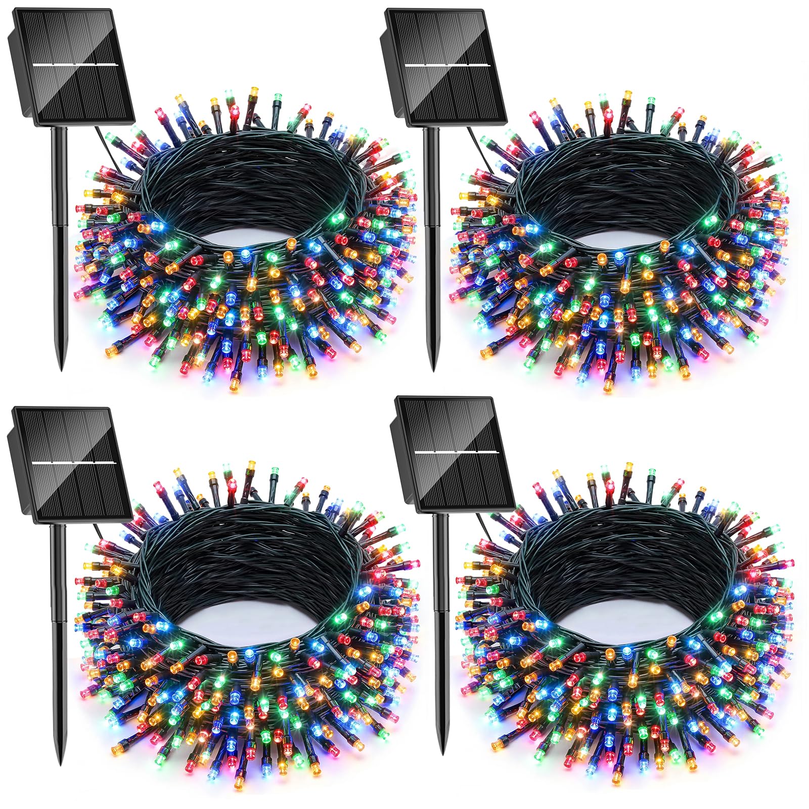 SOLARBABY 4 Stück Solar Weihnachtsbeleuchtung Außen,11.5M 100 LED Lichterkette Aussen Solar Wasserfest IP65,8 Modi Bunt Solarlichterkette Außen für Garten Terrasse Balkon Party Hof Weihnachtsdeko