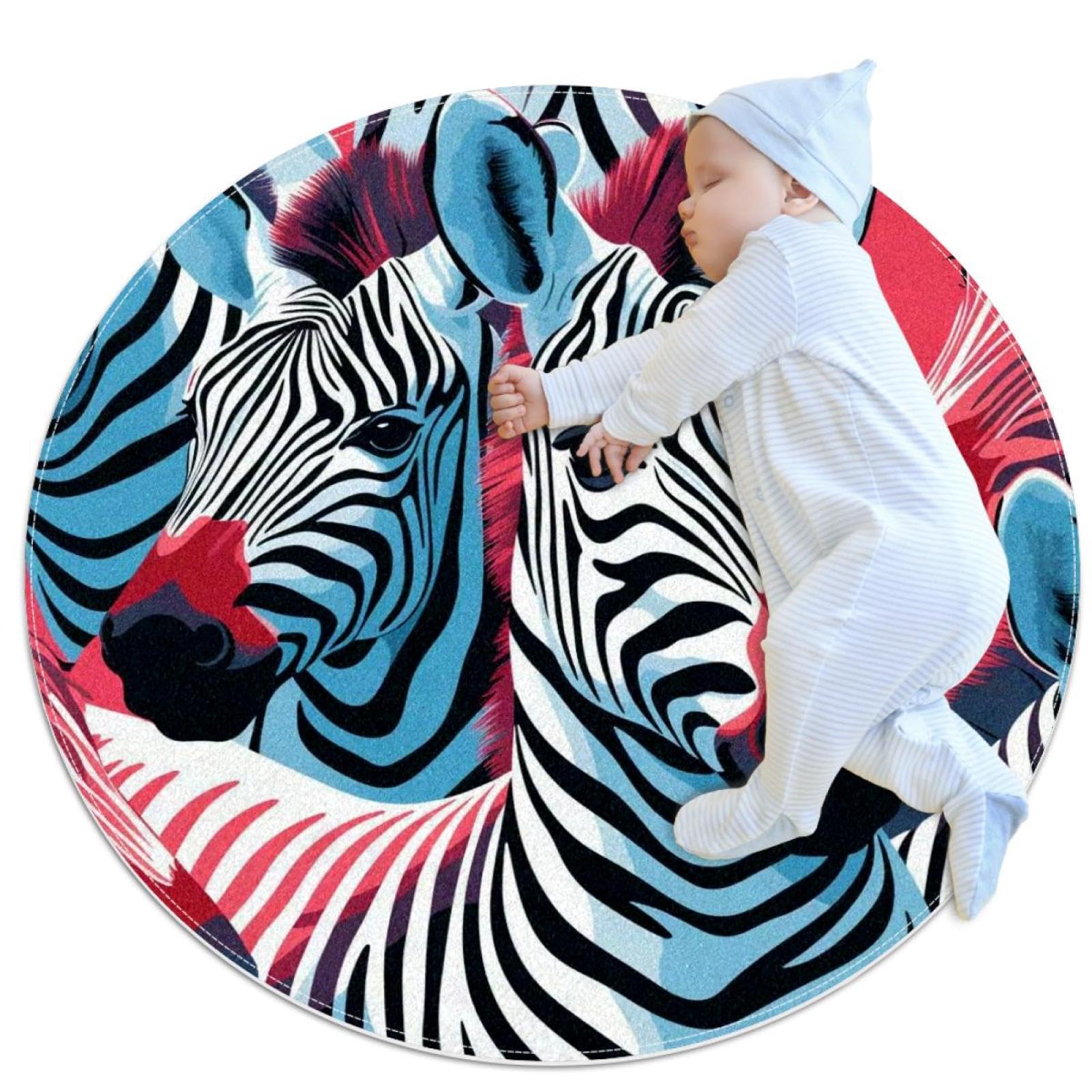 Tapis de salle de bain zèbre rouge rond 1m pour chambre enfant