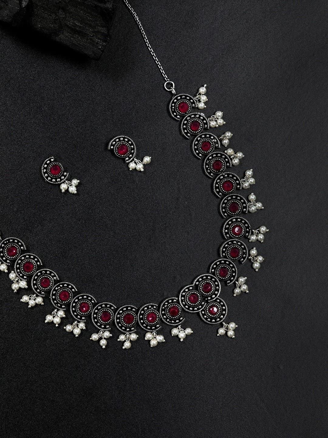 Gold-Plated Artificial Stone Studded Jewellery Set with Bead Drop