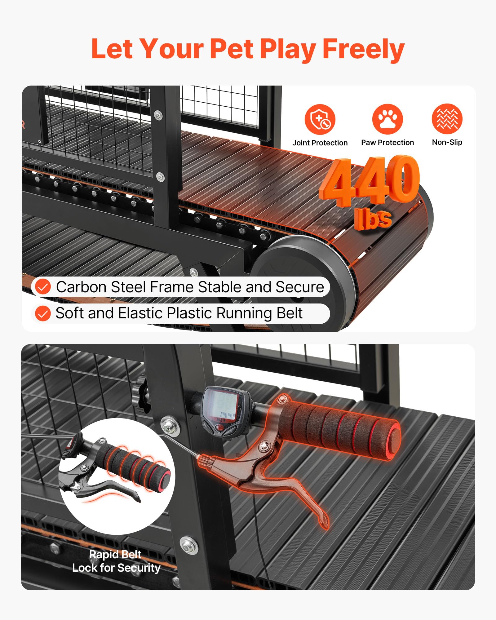 VEVOR Cinta de Correr para Perros Pequeños Medianos sin Motor 175 x 51 x 136 cm, Soporte 199,58 kg, Máquina de Ejercicio Interior Perros con Rampa Ajustable y Ruedas, Altura de Inclinación de 11 cm