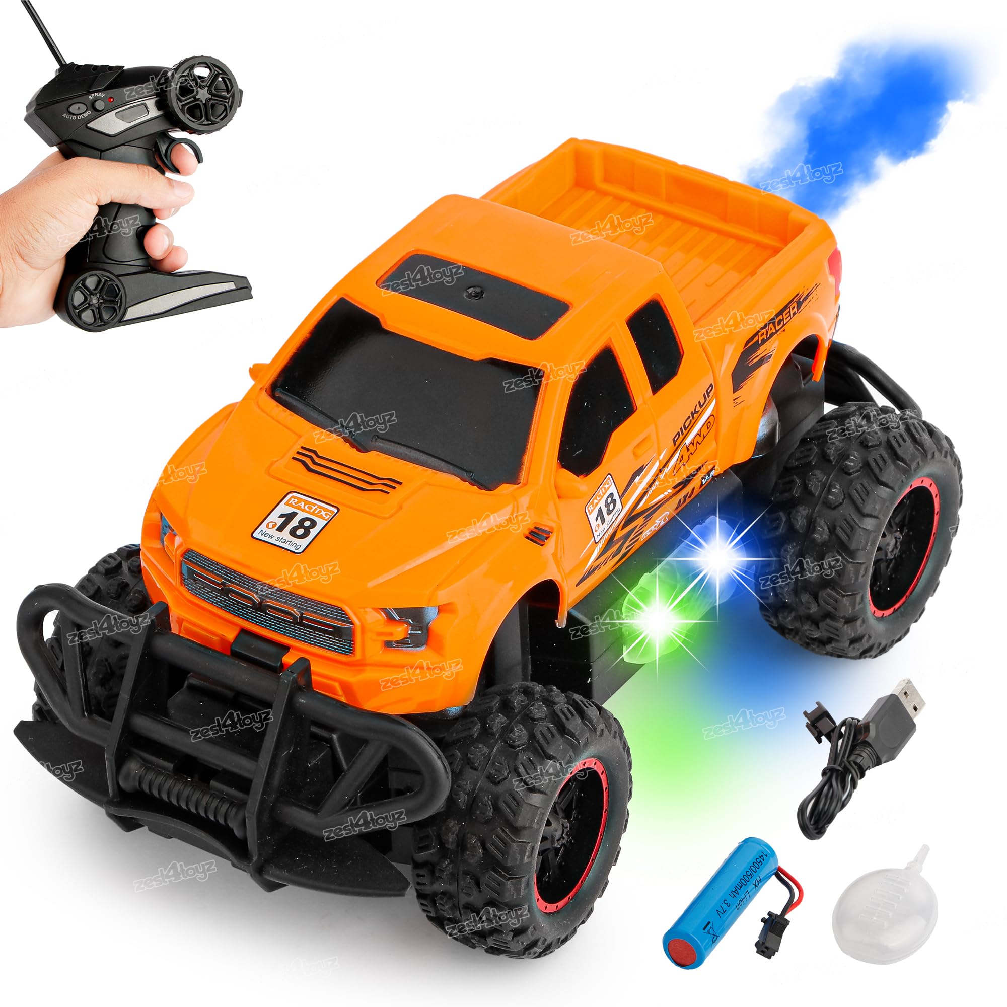 Zest 4 Toyz Remote Control Car for Kids with Mist Smoke Effect 2WD Monster Truck Rock Crawler Climbing RC Toy Car for Boys and Girls-Orange (B0CDL7369H) Amazon Price History, Amazon Price Tracker