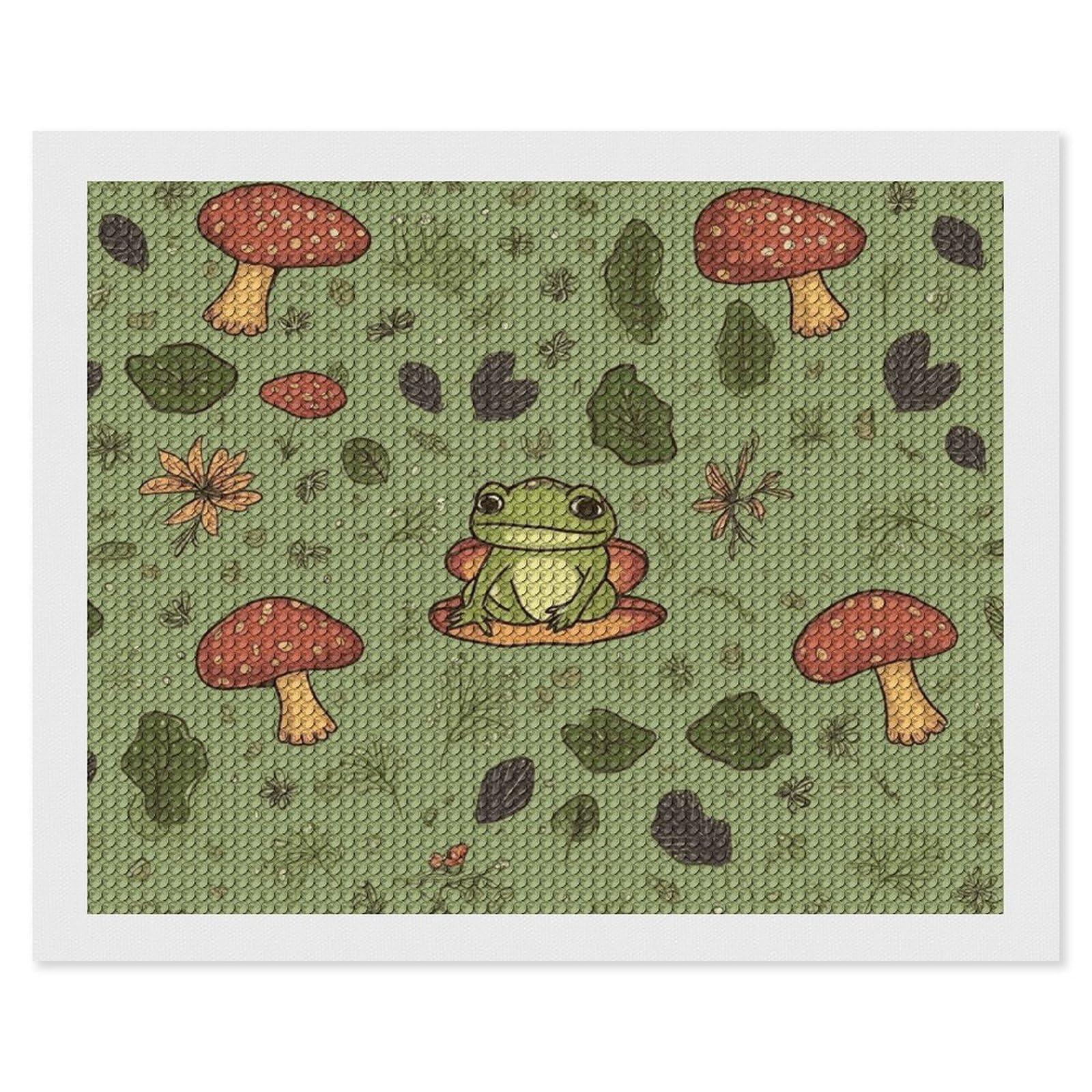 NONHAI Diamond Painting Kits for Adults - DIY Diamond Art Kits for Beginners - Full 5D Paint Drill Diamond Dots Paintings- Frogs and Mushrooms Diamonds Pictures Gem Art and Craft Wall Decor 16"x20"