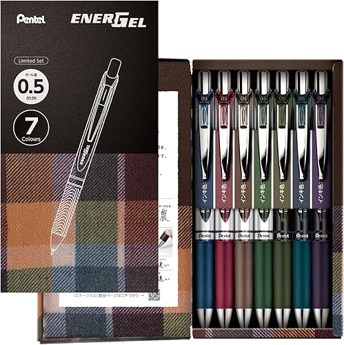 Pentel EnerGel BLN75-L7 - Juego limitado de bolígrafos retráctiles de gel líquido, punta de aguja, punta de metal de 0.020 in, colores surtidos