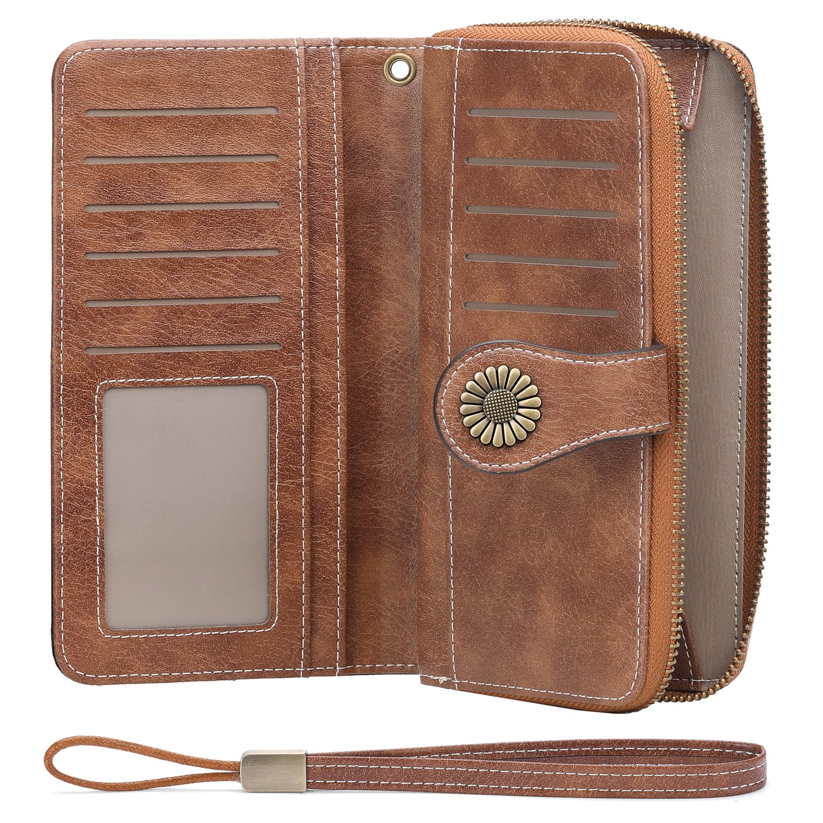 SENDEFN Portefeuille Femme, Grande Capacite Femme Portefeuille avec Blocage RFID Porte Monnaie avec Plusieurs Emplacements pour Cartes Long Portefeuille en Cuir