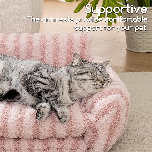 Miniatura 4 de Hollypet Cama para gatos, mullida, multifuncional, de doble capa, suave para mascotas, sofá ortopédico para gatos y perros pequeños, color rosa (21