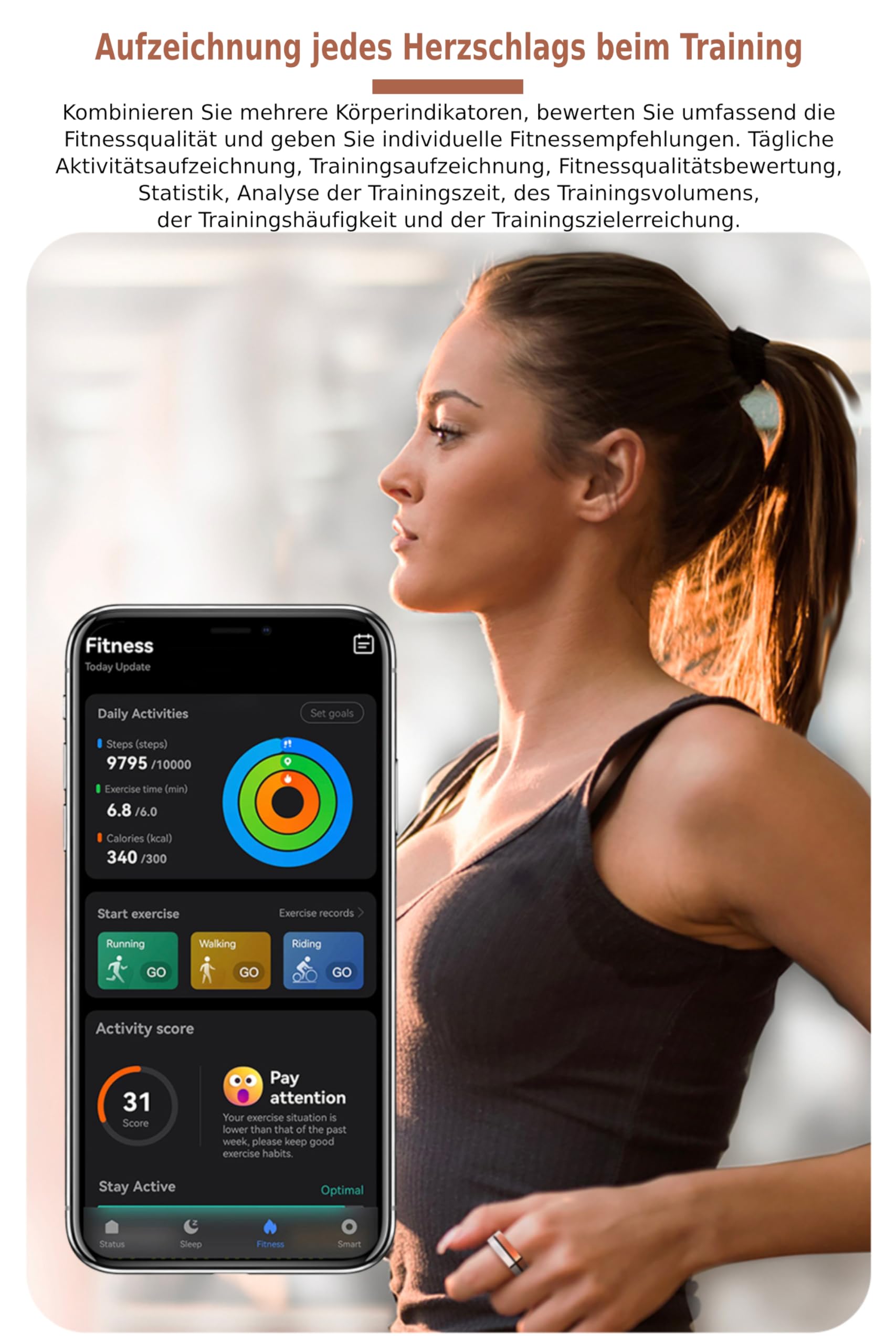 Aizo Ring - Votre Partenaire de Vie, Smart Ring Pro amélioré avec Télécommande et Rappel de Calendrier, Tracker d'activité étanche 5 ATM, Or Rose pour Femme à Usage Quotidien