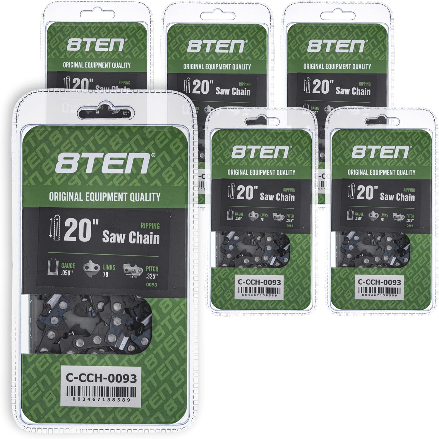 8TEN Ripping Chainsaw Chain 20 Inch .050 .325 78DL for Husqvarna 55 38 40 Jonsered 45 50 Poulan 325 (2 Pack)