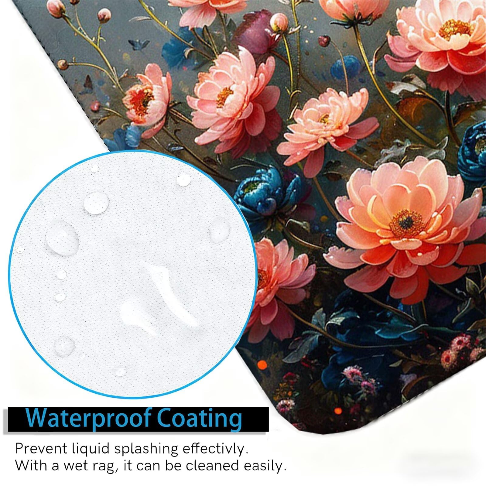 Podkładka pod mysz XXL piwonia 150 x 1040 cm niebieska podkładka pod biurko do gier, antypoślizgowa gumowa podstawa, wzmocnione szyte krawędzie, duża podkładka pod mysz do komputera stacjonarnego
